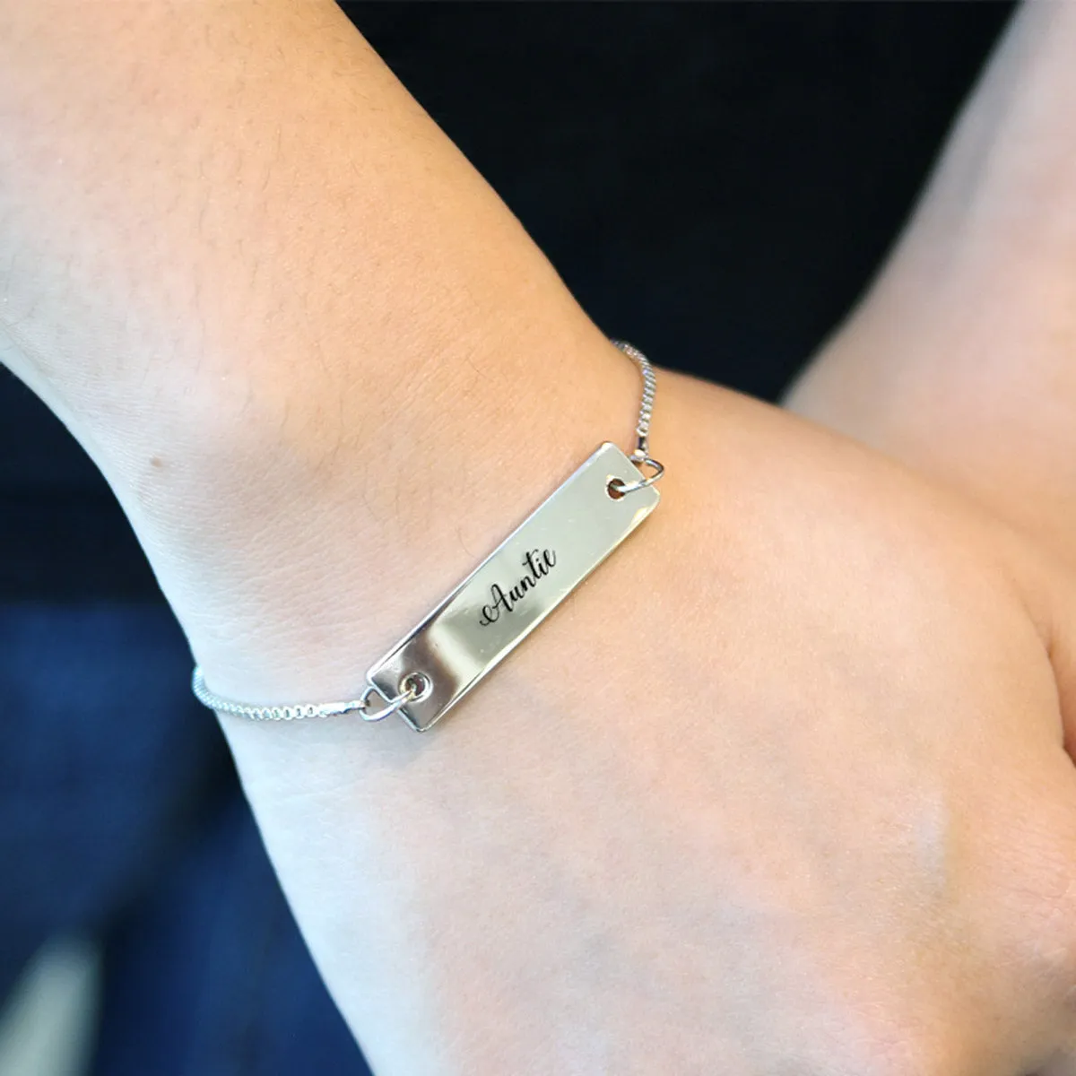 Silver Auntie - Script Adjustable Bar Bracelet