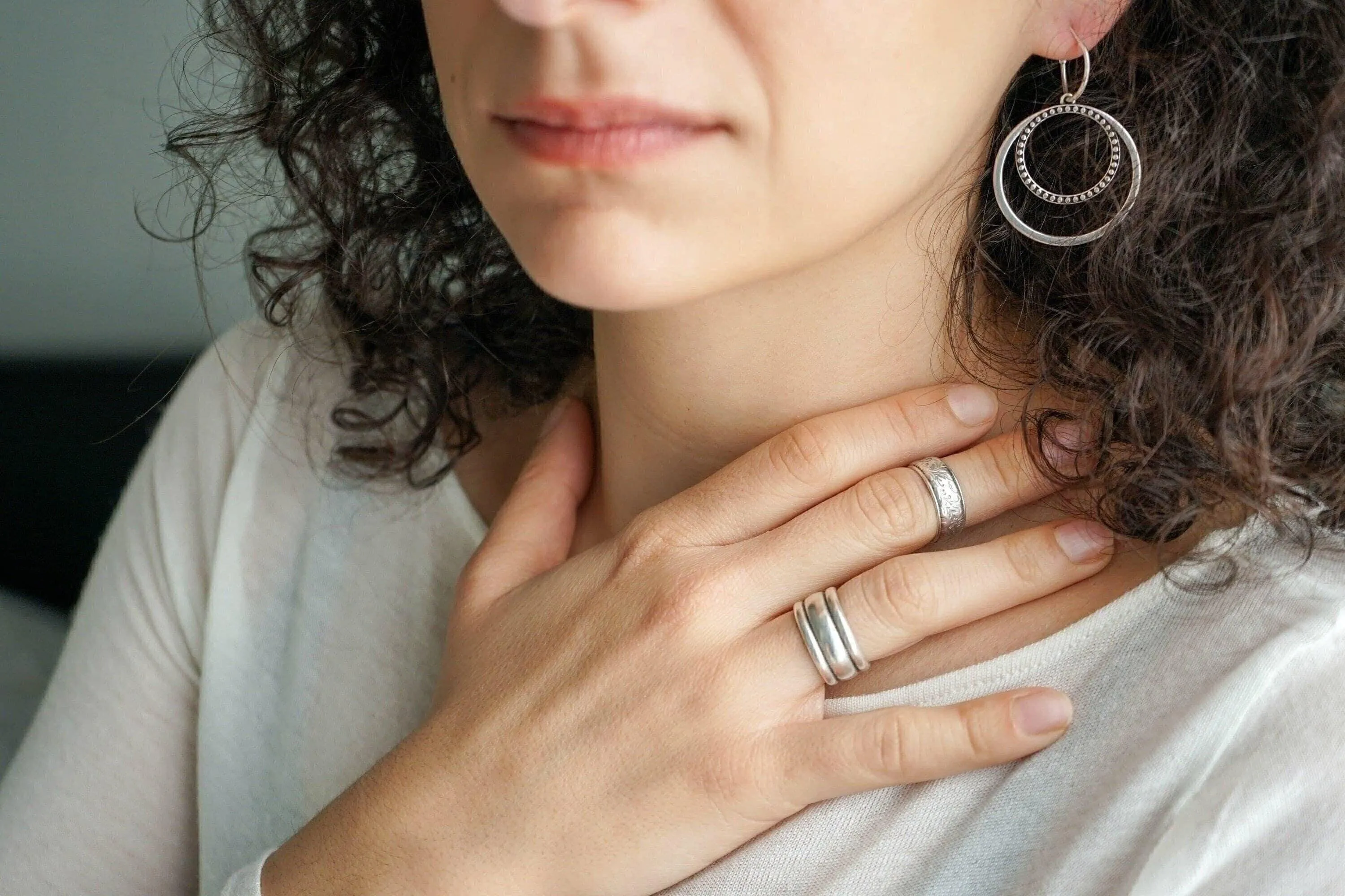 Silver Band Ring with Inner Floral Pattern