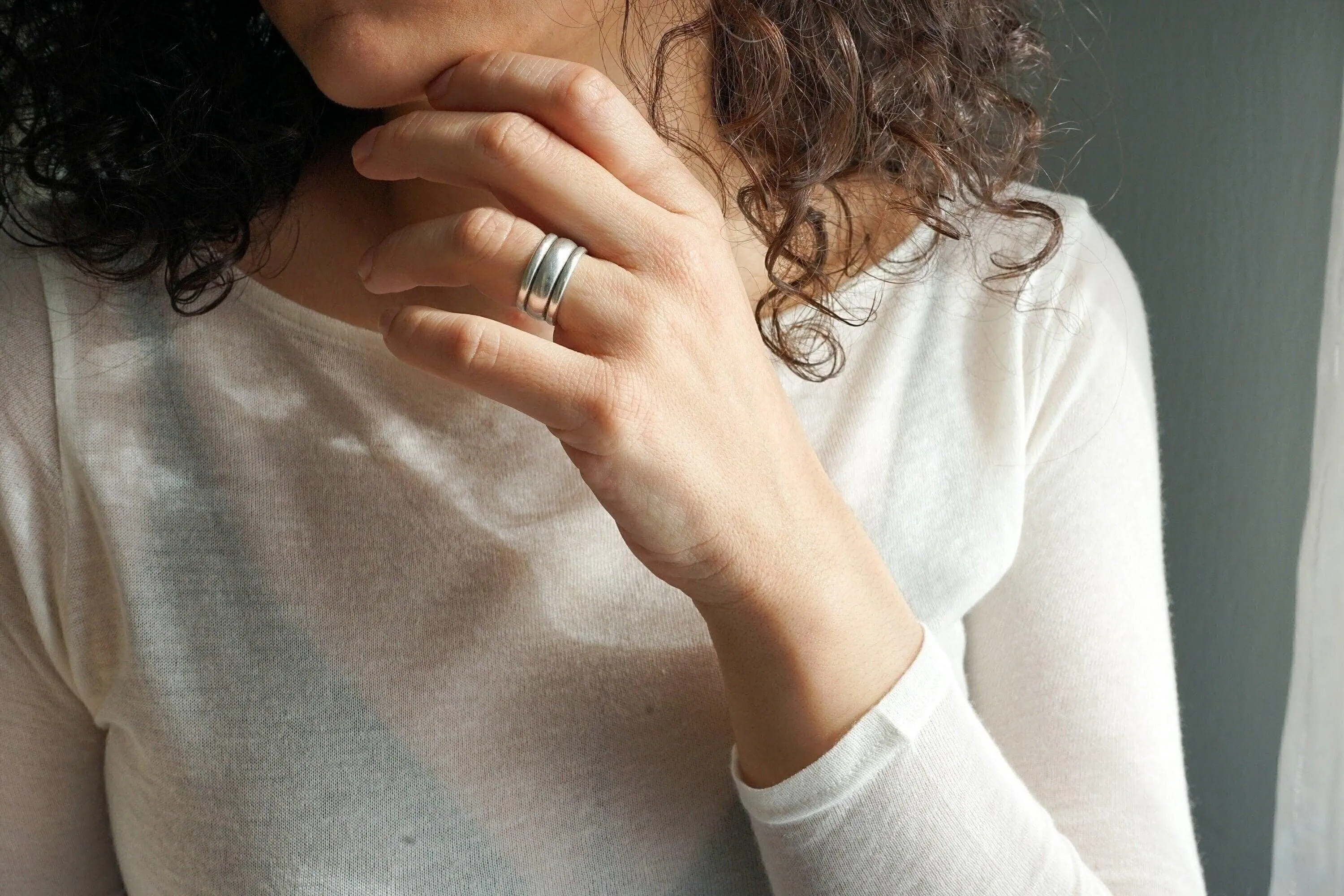 Silver Band Ring with Inner Floral Pattern