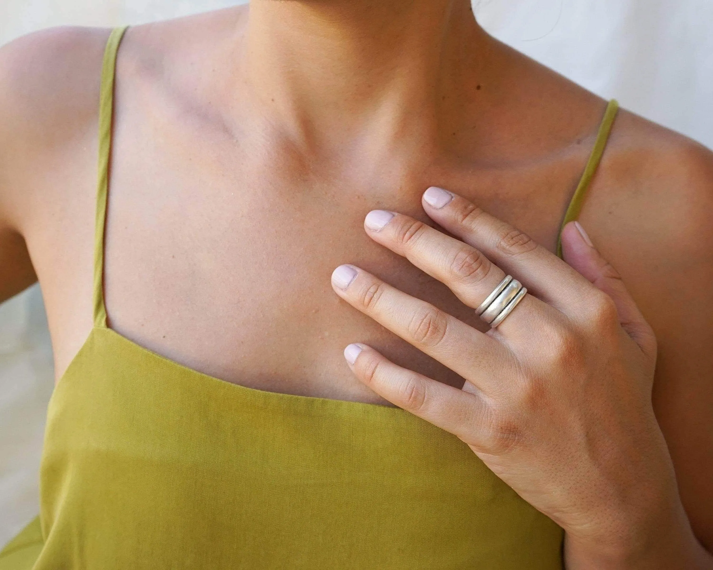 Silver Band Ring with Inner Floral Pattern