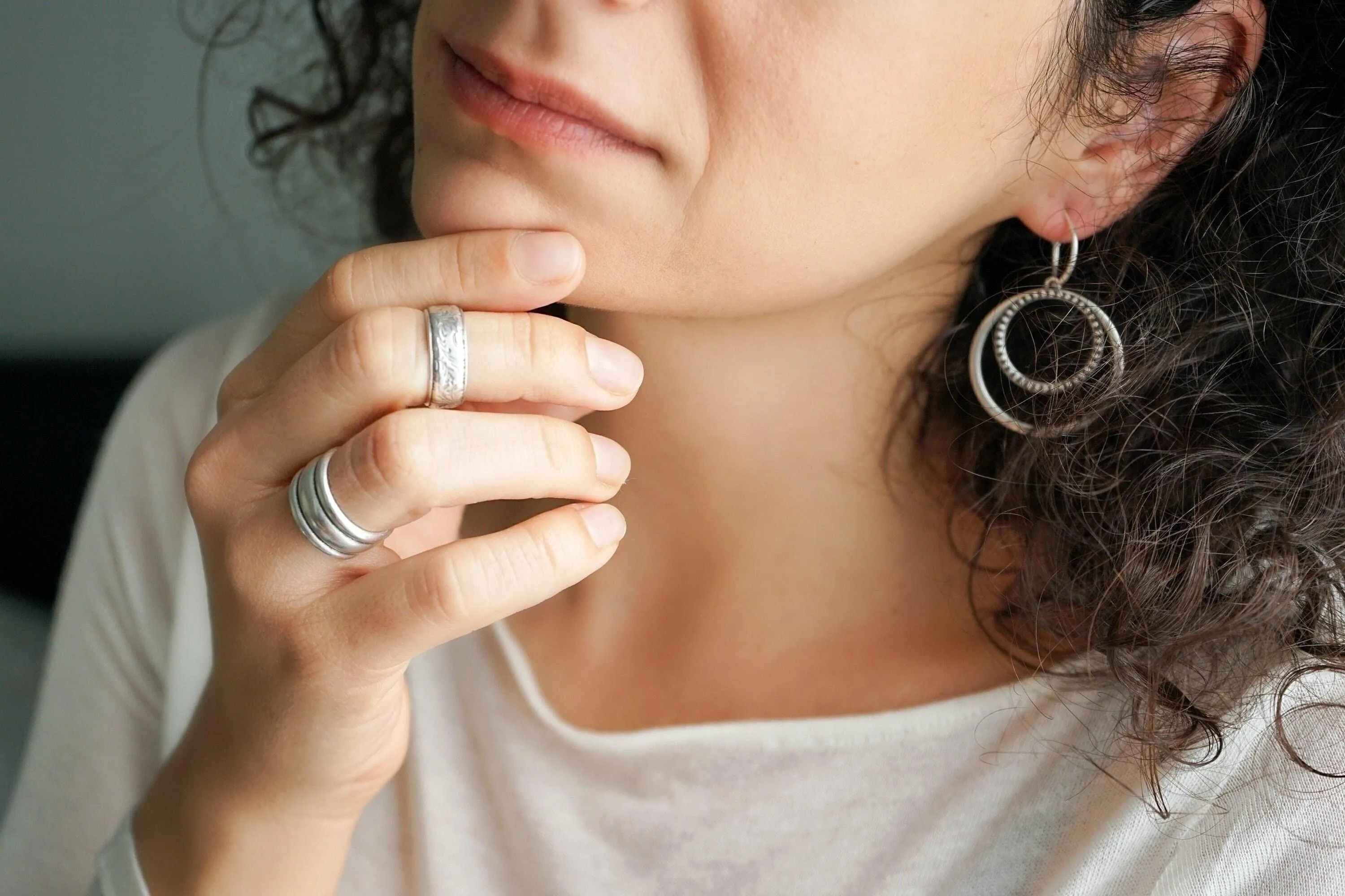 Silver Band Ring with Inner Floral Pattern