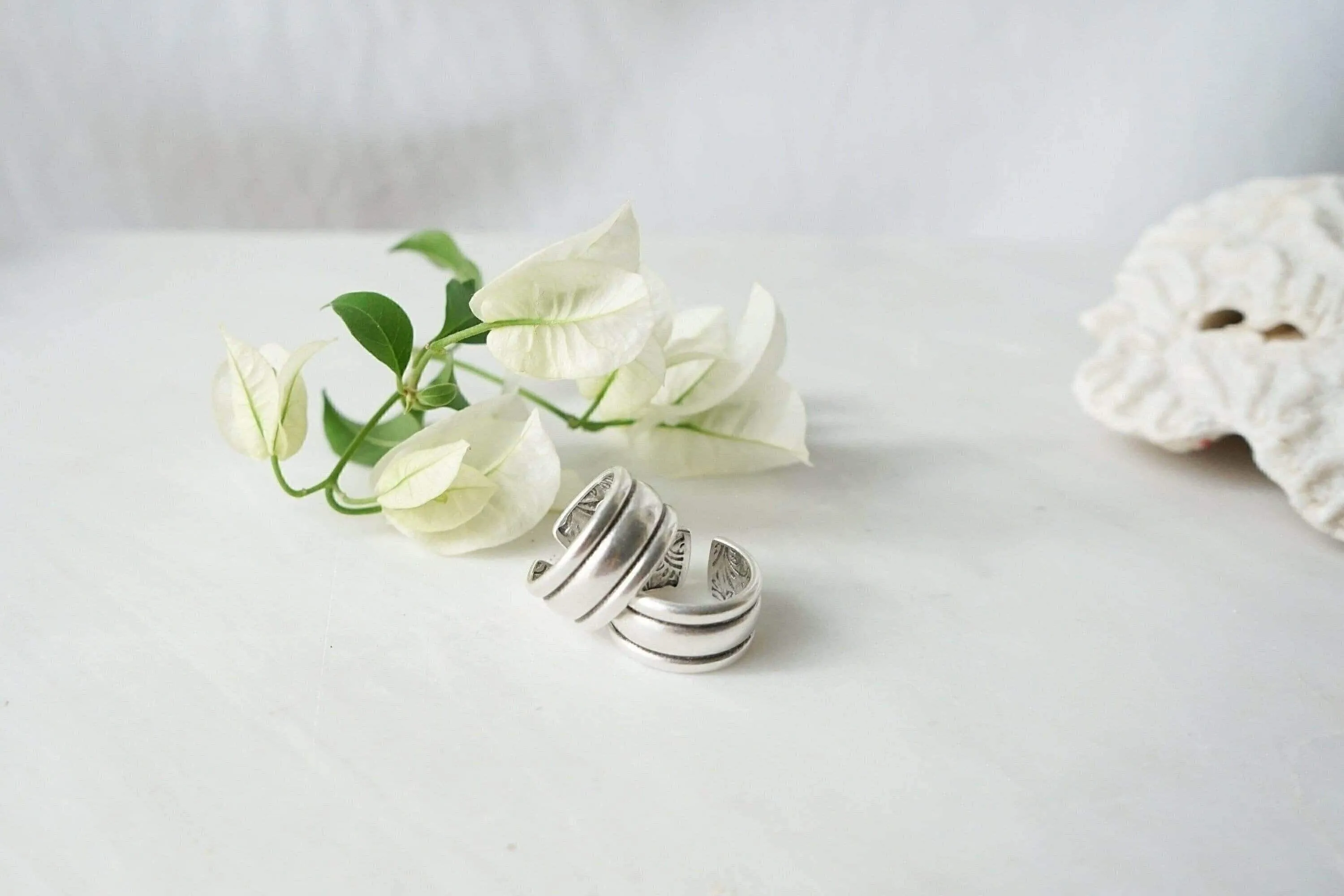 Silver Band Ring with Inner Floral Pattern