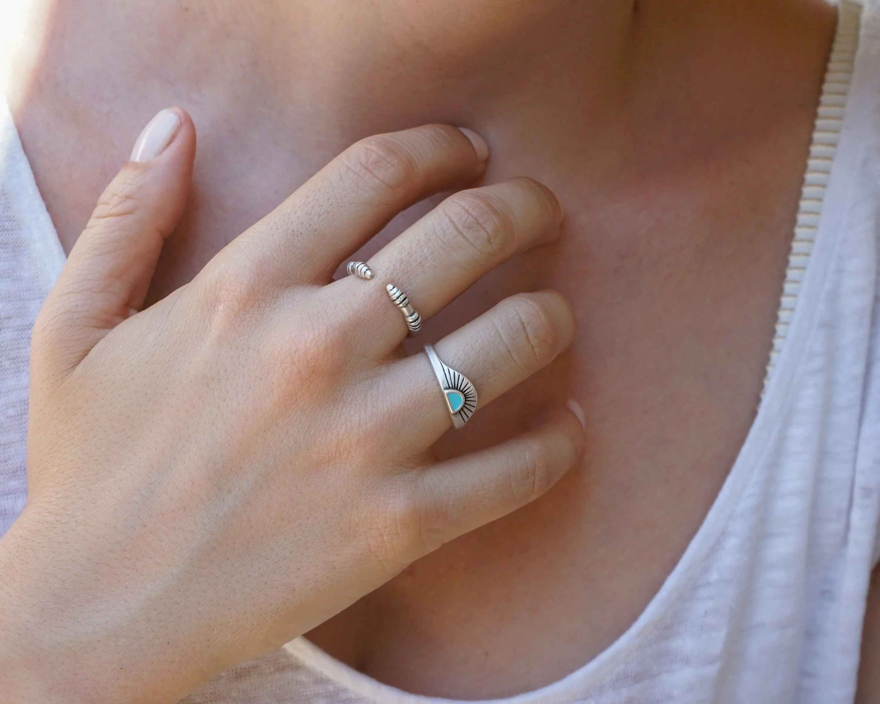 Silver Black/Turquoise Rising Sun Ring