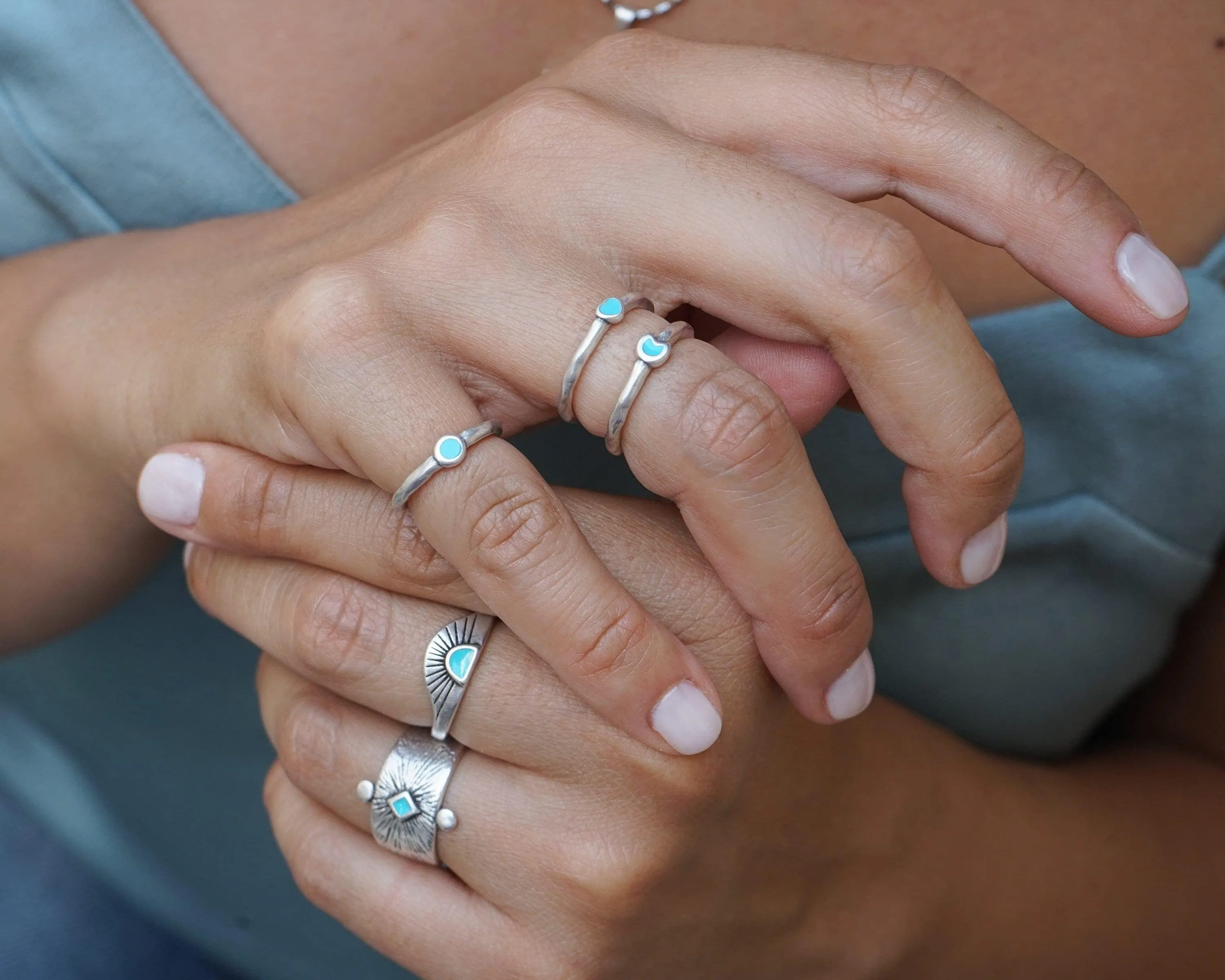Silver Black/Turquoise Rising Sun Ring