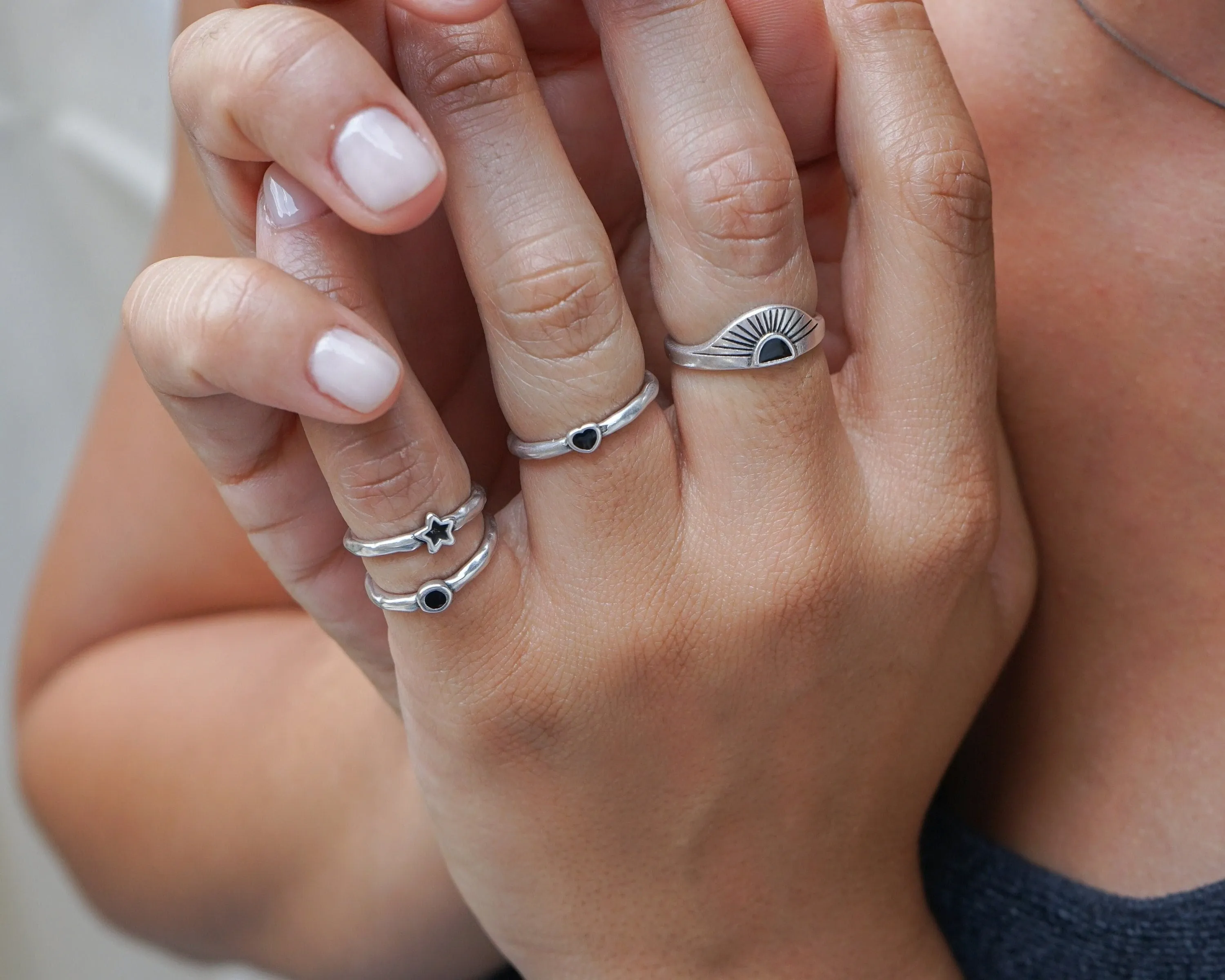 Silver Black/Turquoise Rising Sun Ring