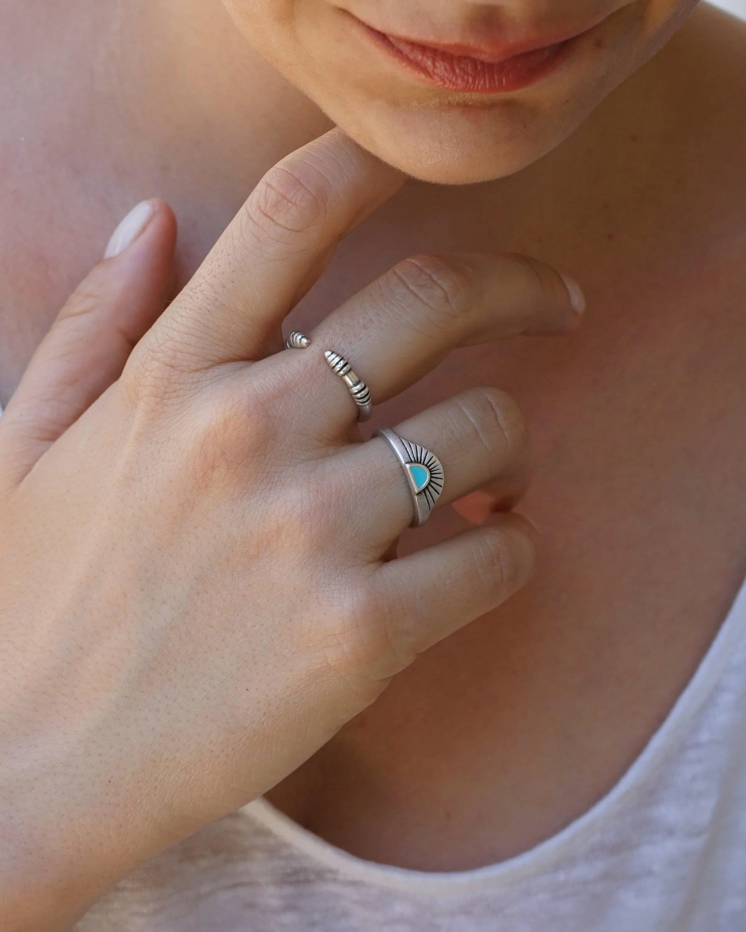 Silver Black/Turquoise Rising Sun Ring