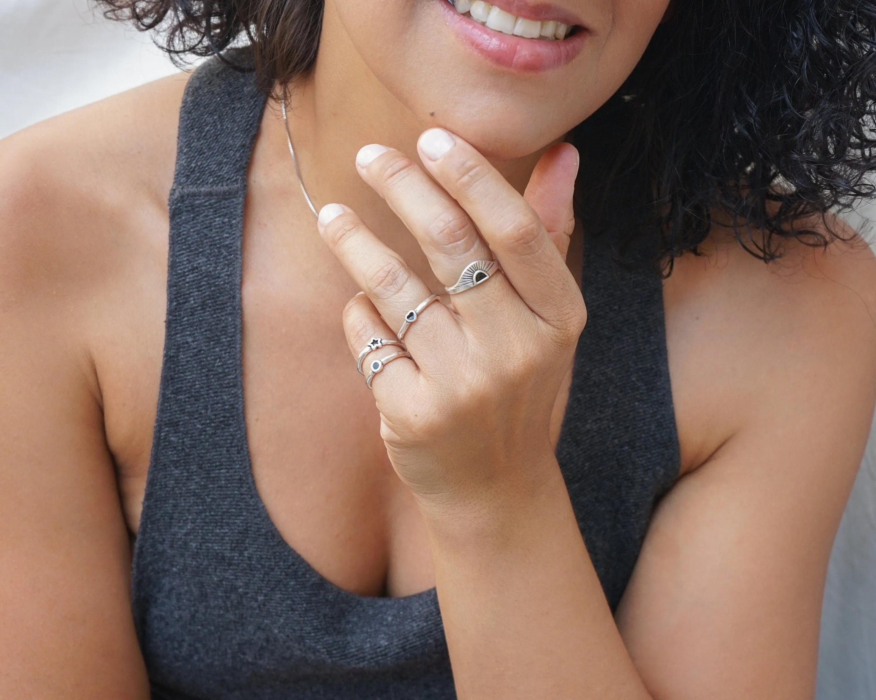 Silver Black/Turquoise Rising Sun Ring