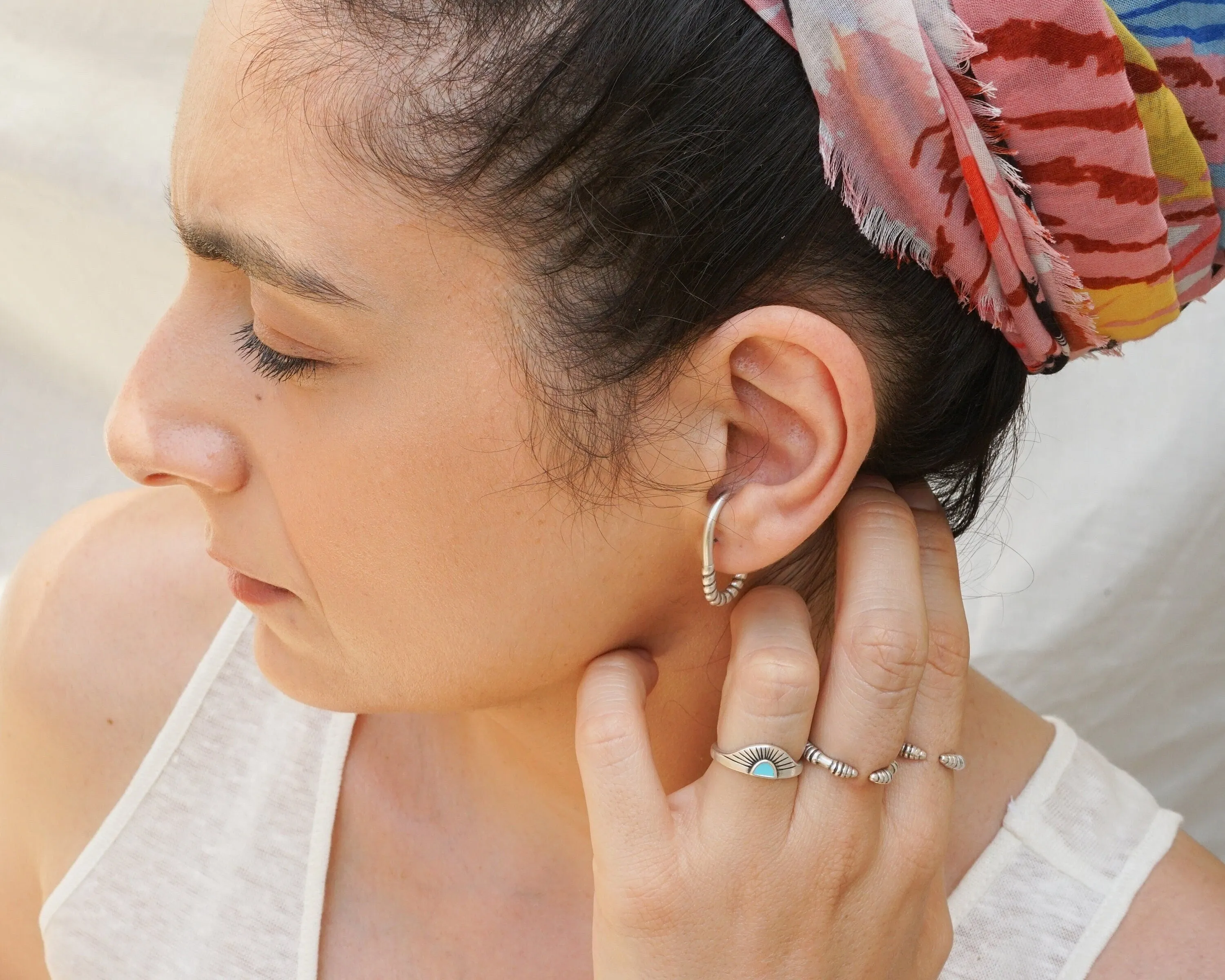 Silver Black/Turquoise Rising Sun Ring