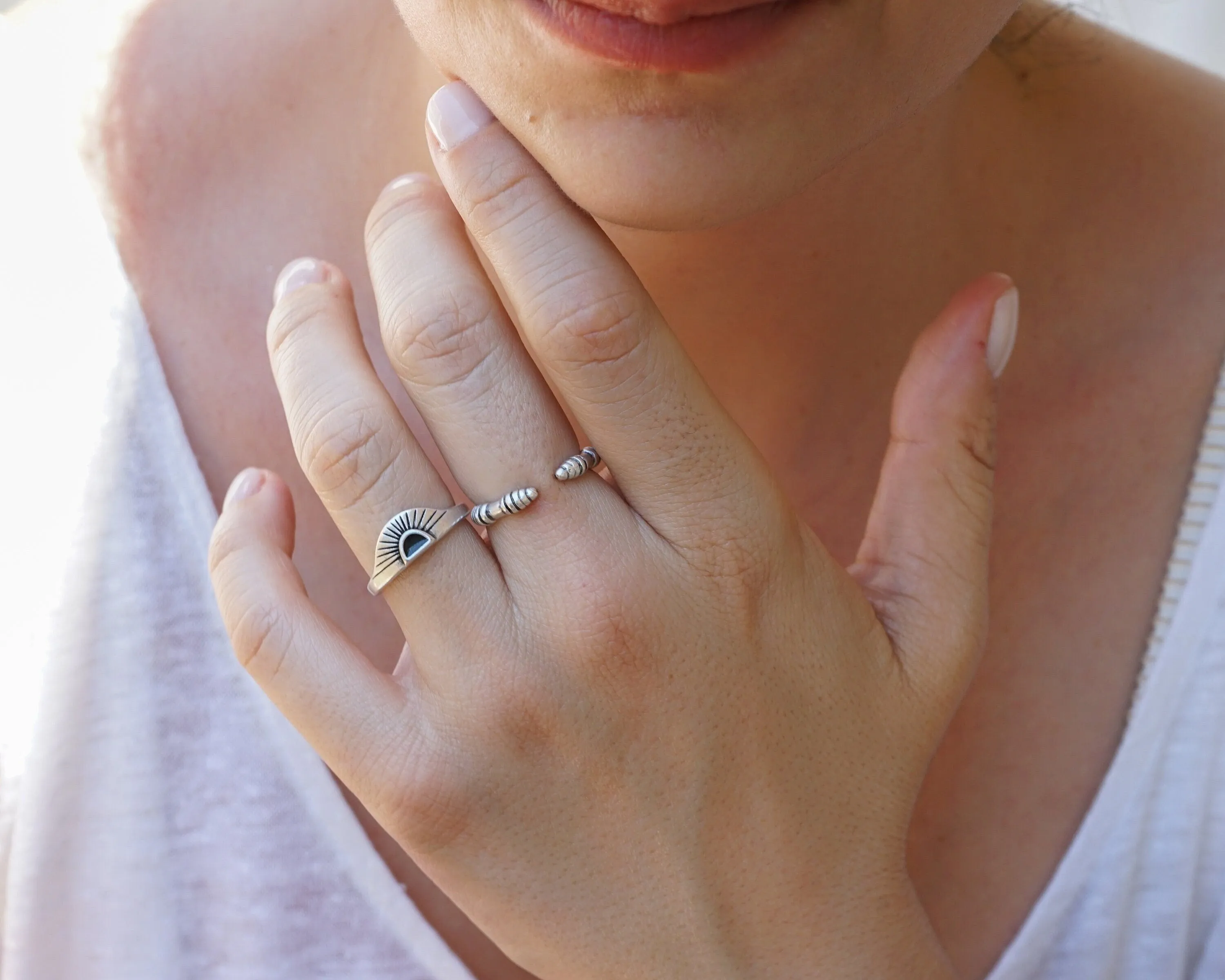 Silver Black/Turquoise Rising Sun Ring