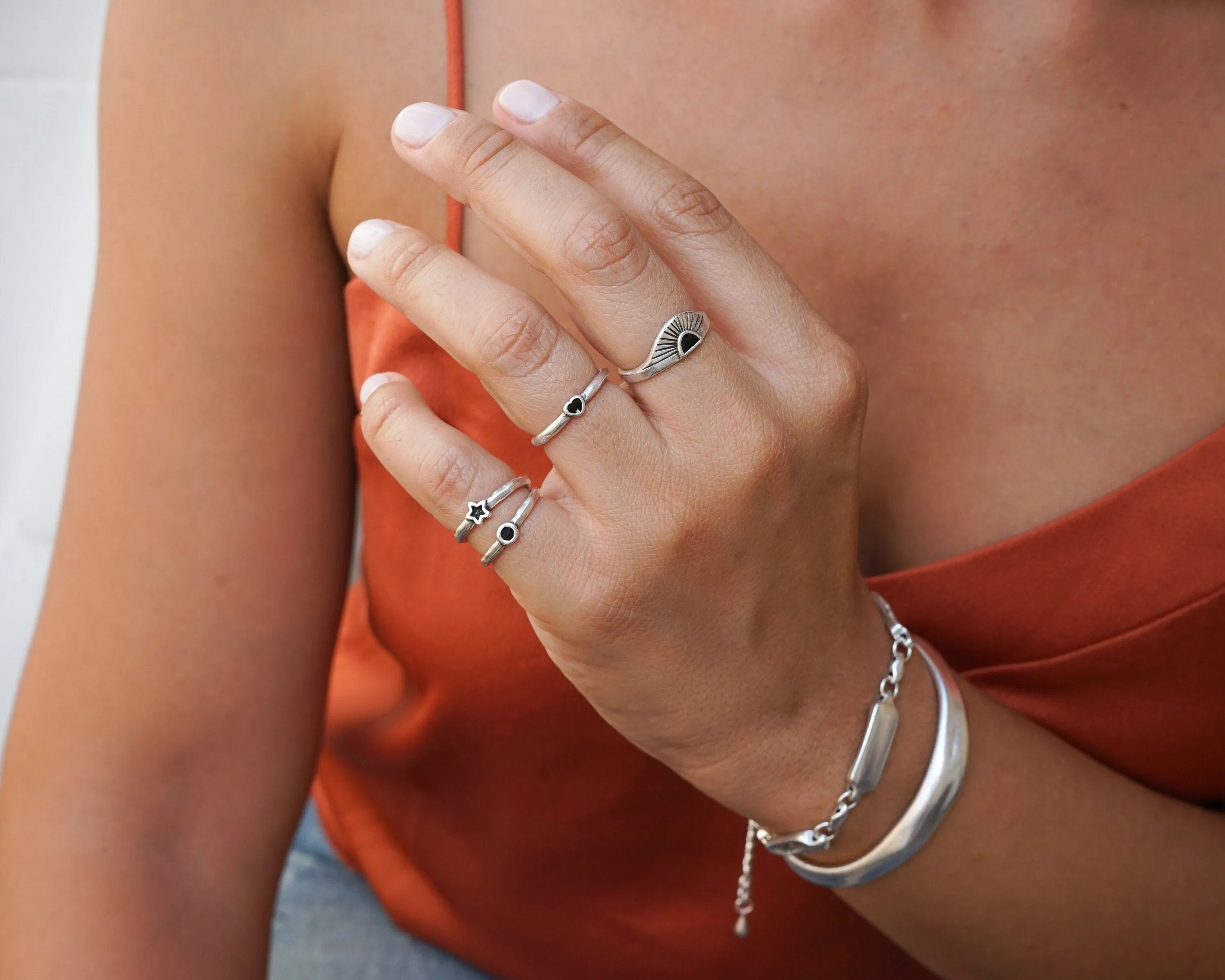 Silver Black/Turquoise Rising Sun Ring