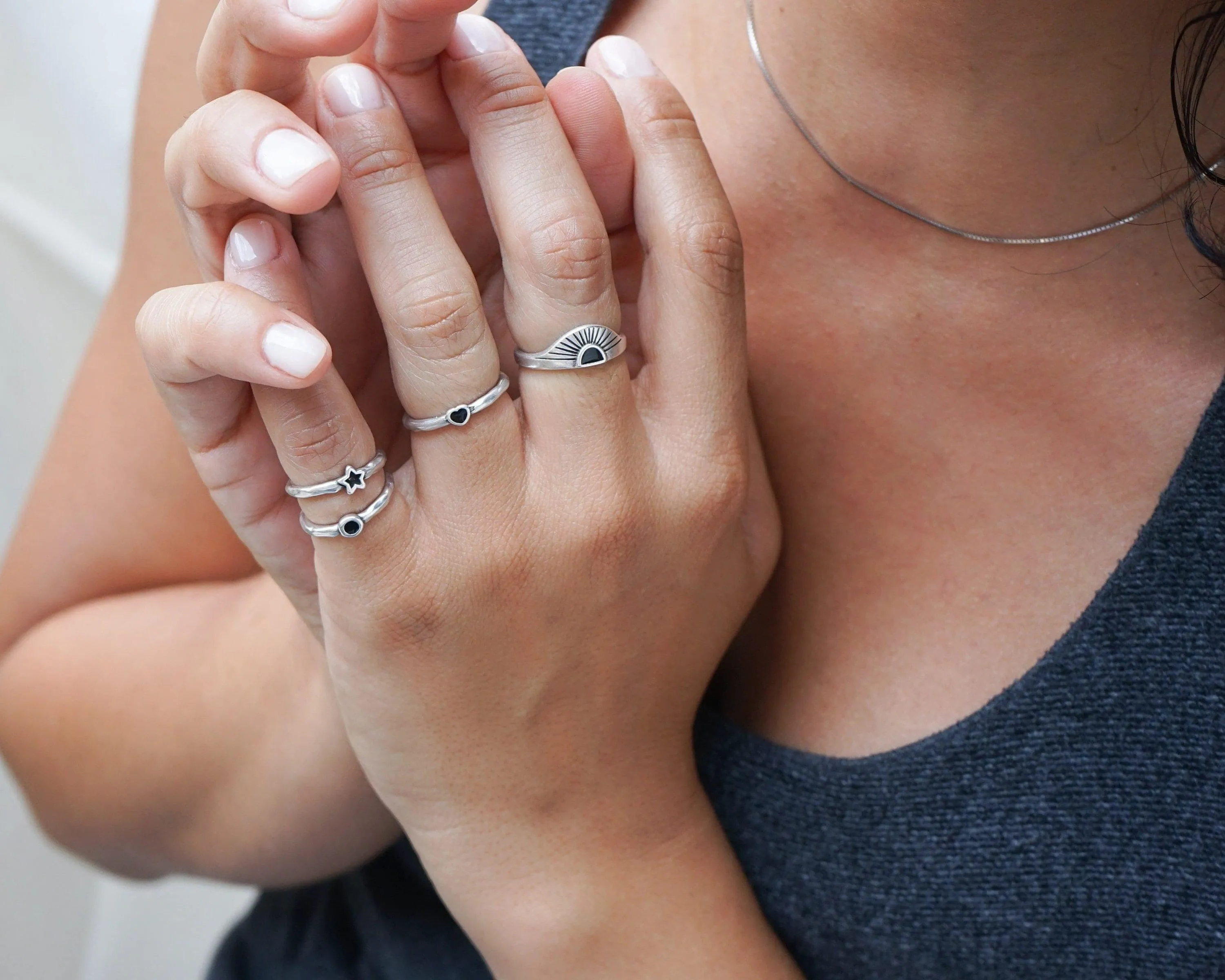 Silver Black/Turquoise Rising Sun Ring