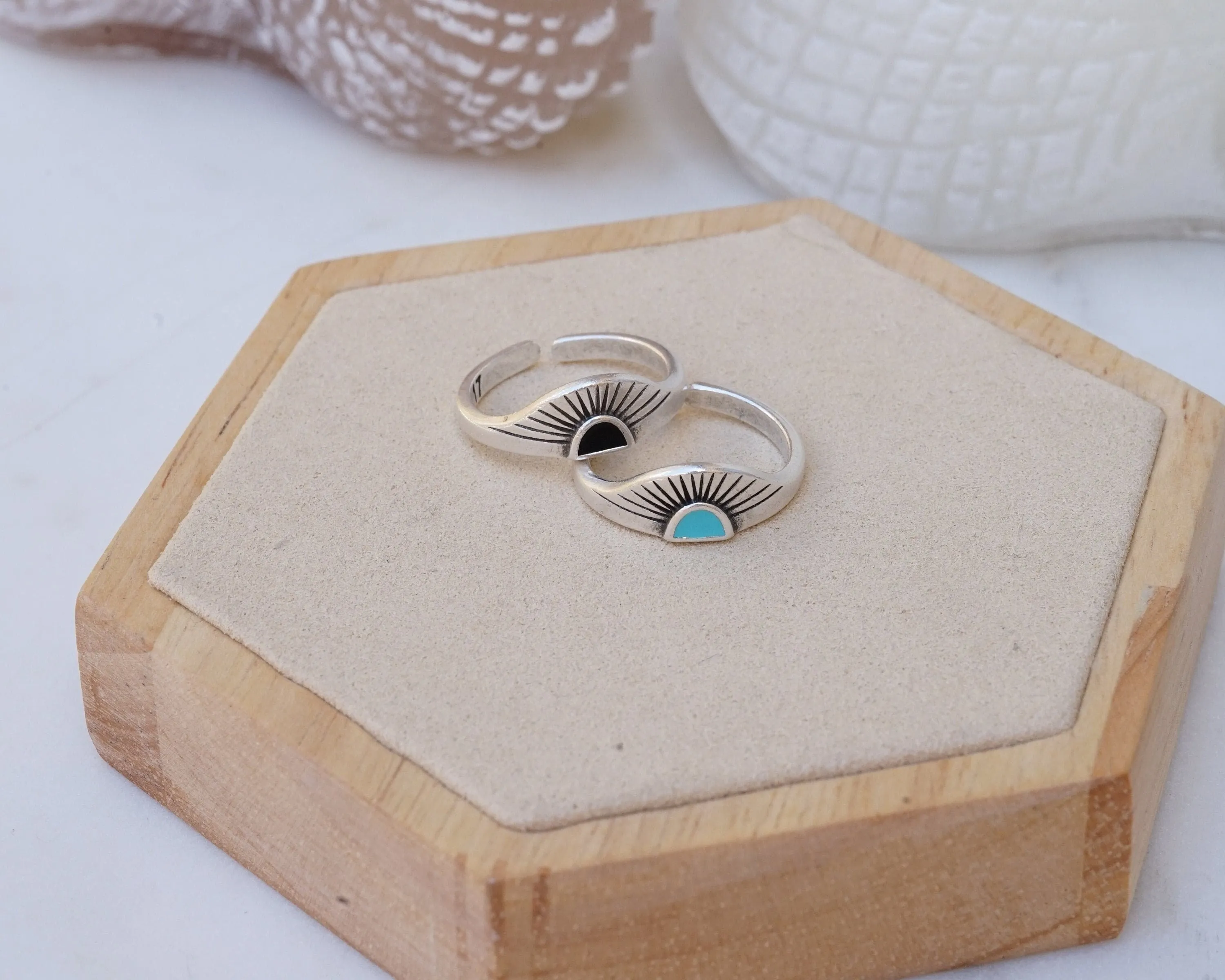 Silver Black/Turquoise Rising Sun Ring