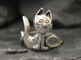 Silver Cat Ring - Cartoon Cat Ring - Cat Lover Ring