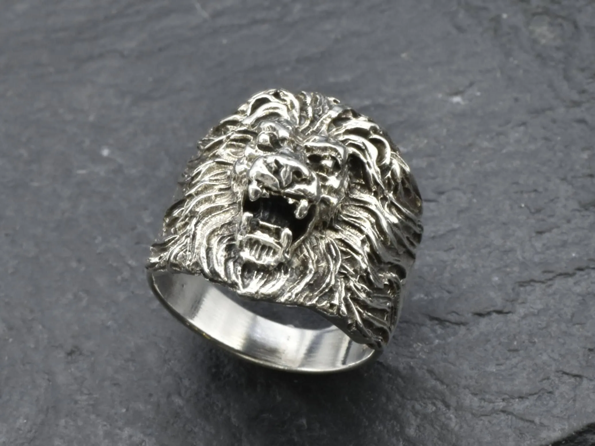 Silver Lion Ring - Animal Statement Ring - Lion Head Ring
