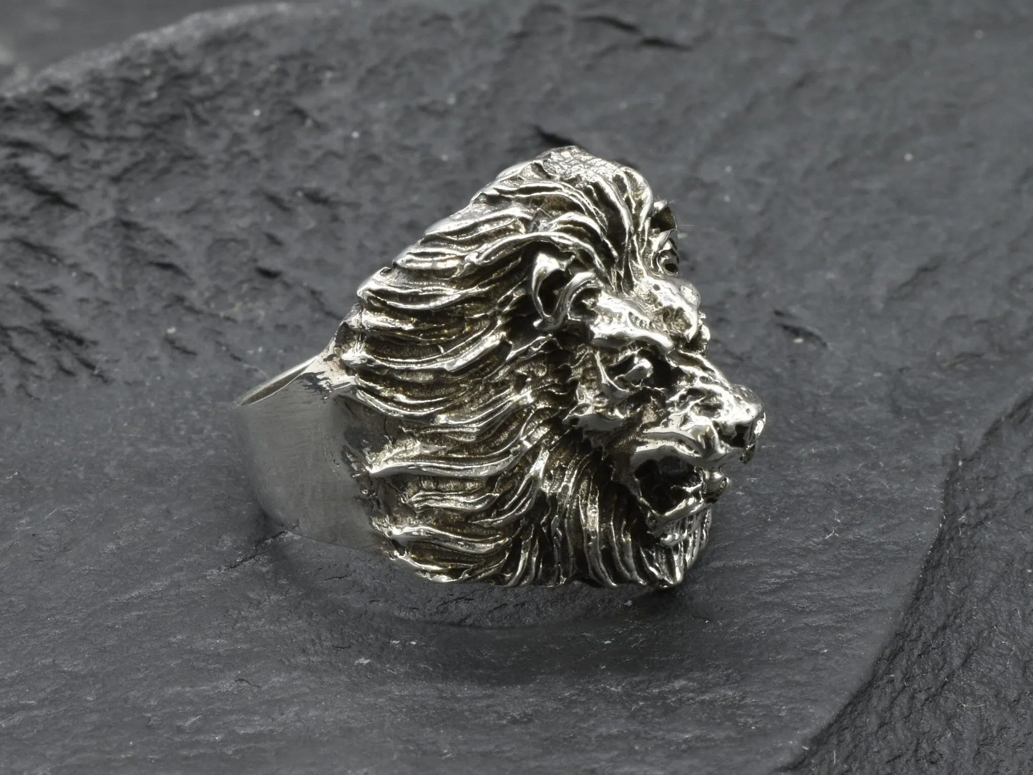 Silver Lion Ring - Animal Statement Ring - Lion Head Ring