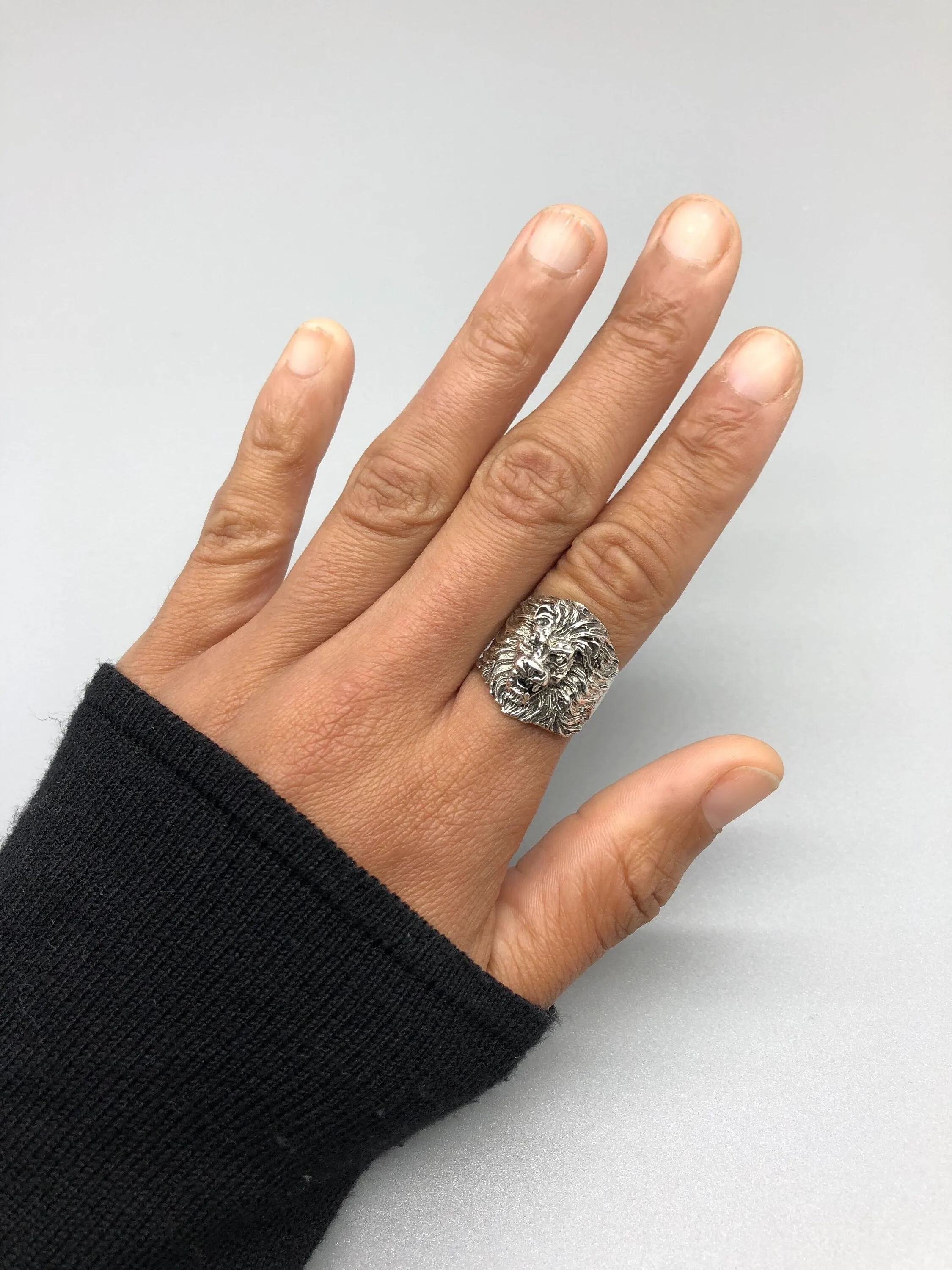 Silver Lion Ring - Animal Statement Ring - Lion Head Ring