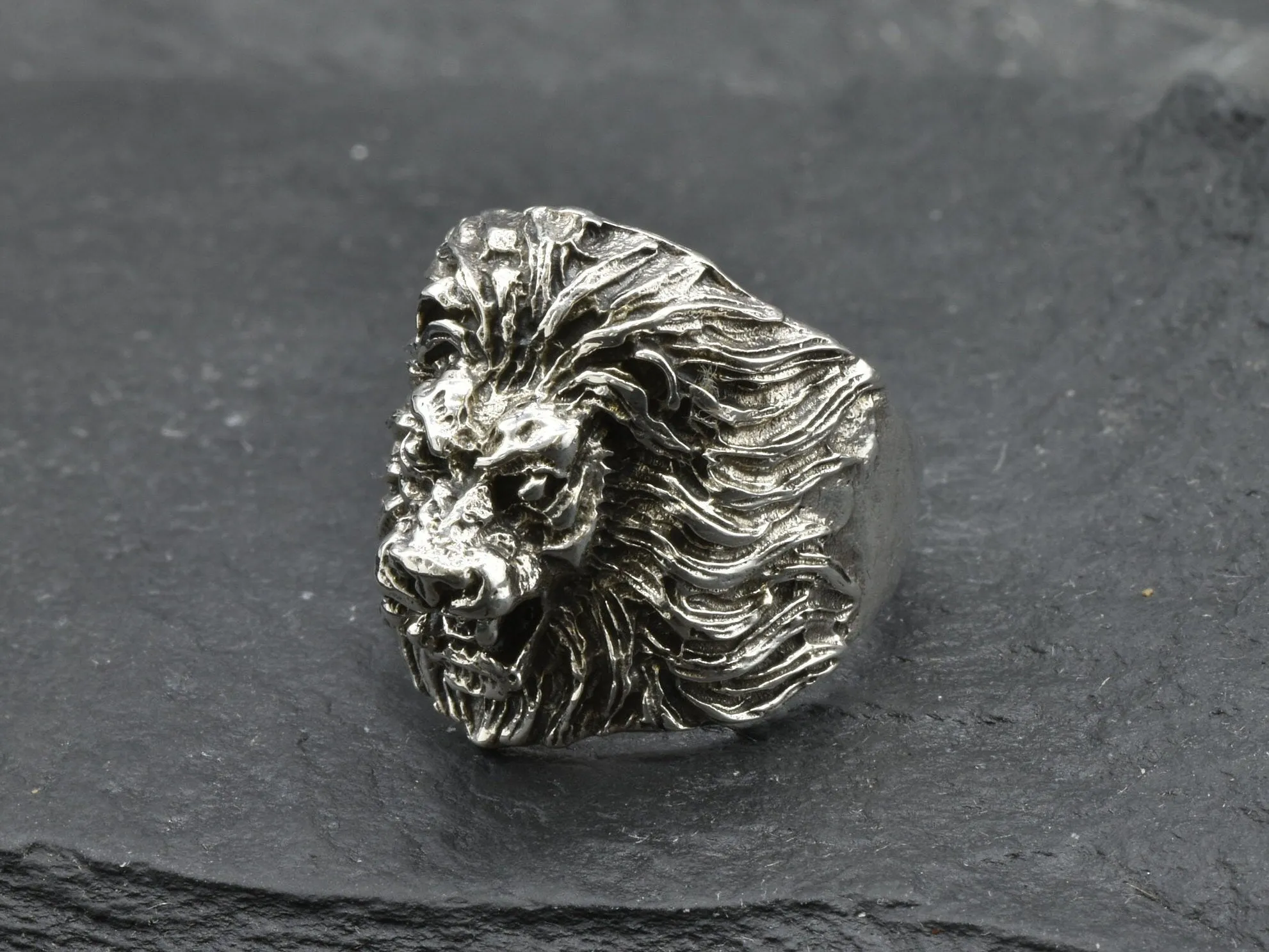 Silver Lion Ring - Animal Statement Ring - Lion Head Ring