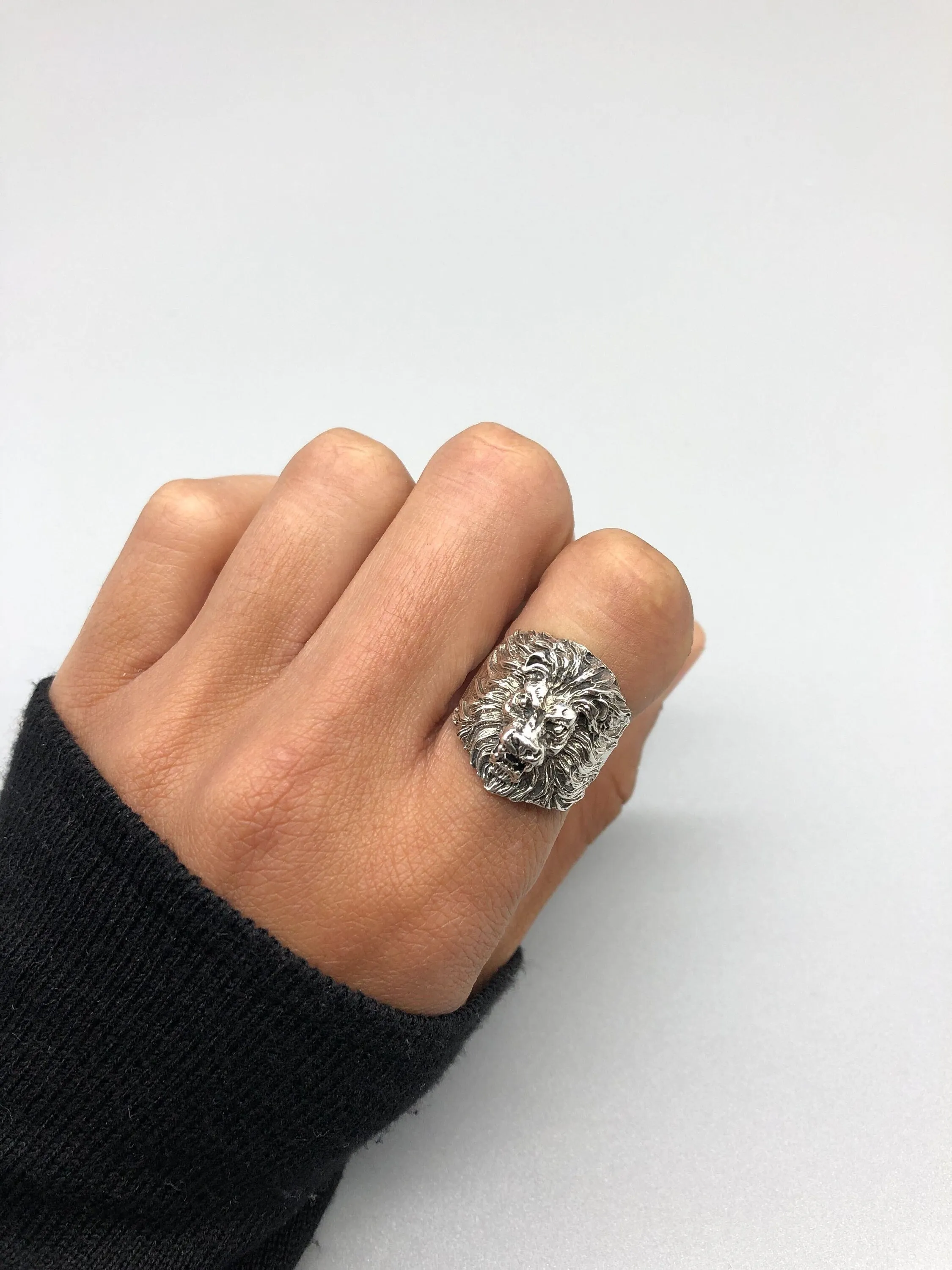 Silver Lion Ring - Animal Statement Ring - Lion Head Ring