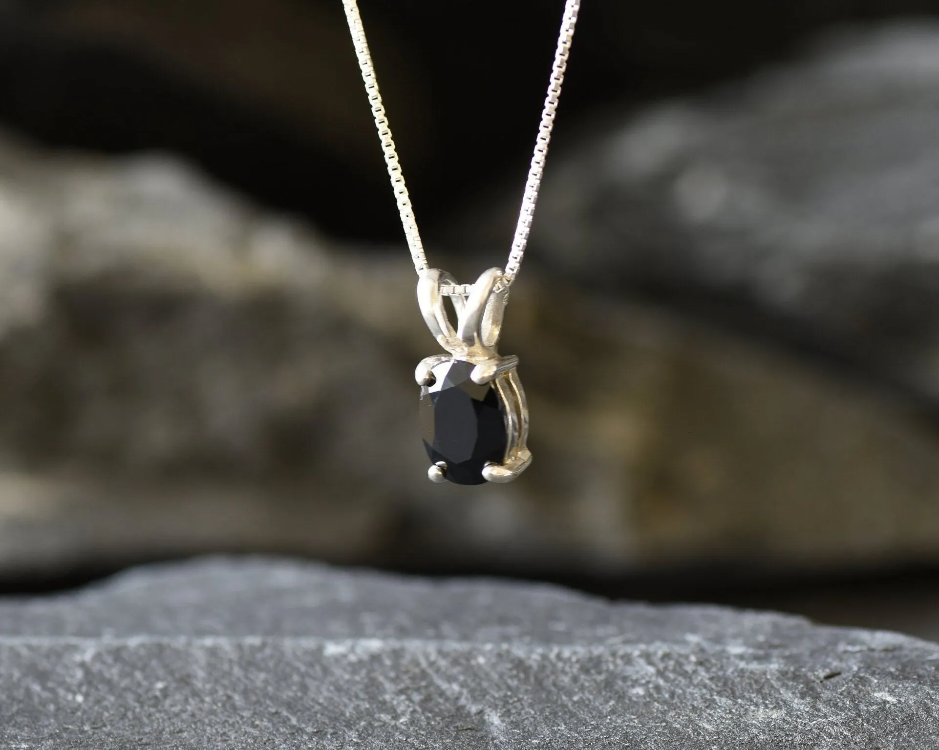 Silver Onyx Pendant - Natural Onyx Necklace - Black Diamond Necklace