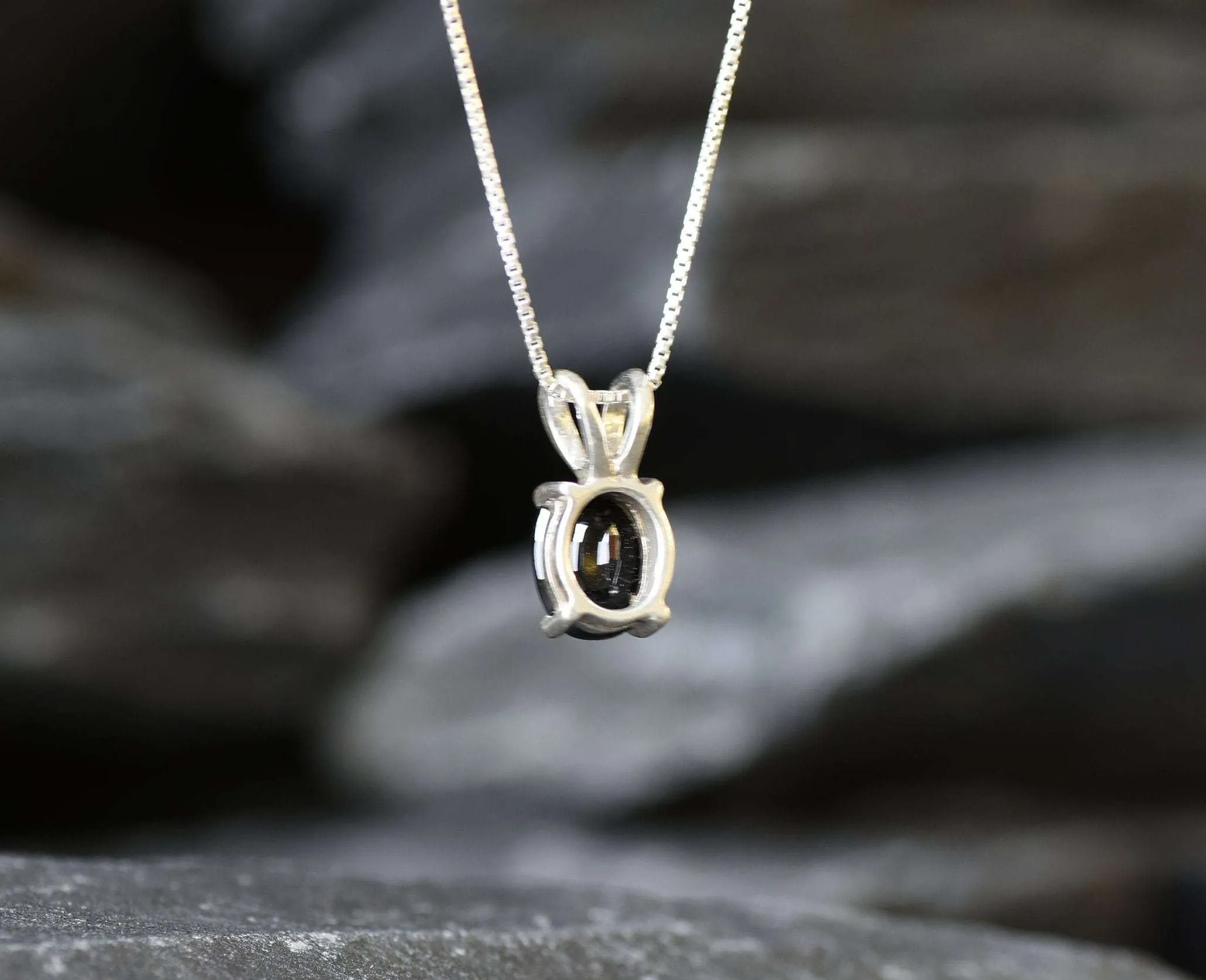 Silver Onyx Pendant - Natural Onyx Necklace - Black Diamond Necklace