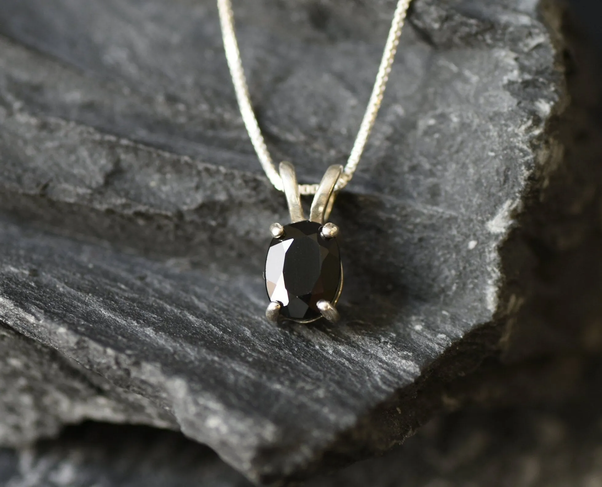 Silver Onyx Pendant - Natural Onyx Necklace - Black Diamond Necklace