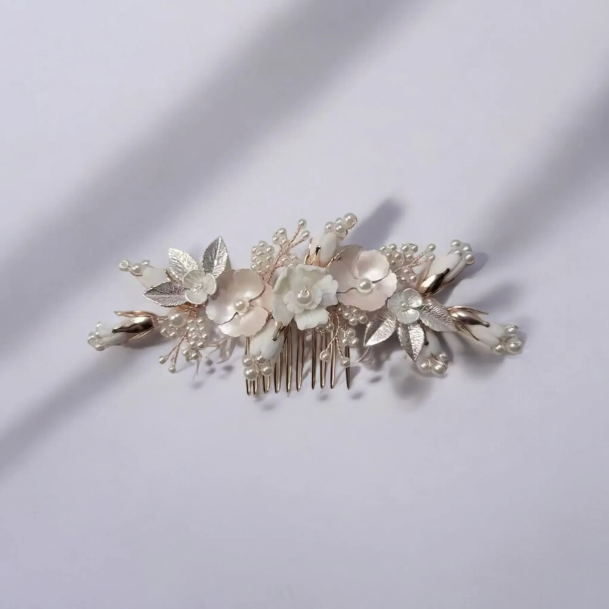 Silver Pink Bridal Hair Comb