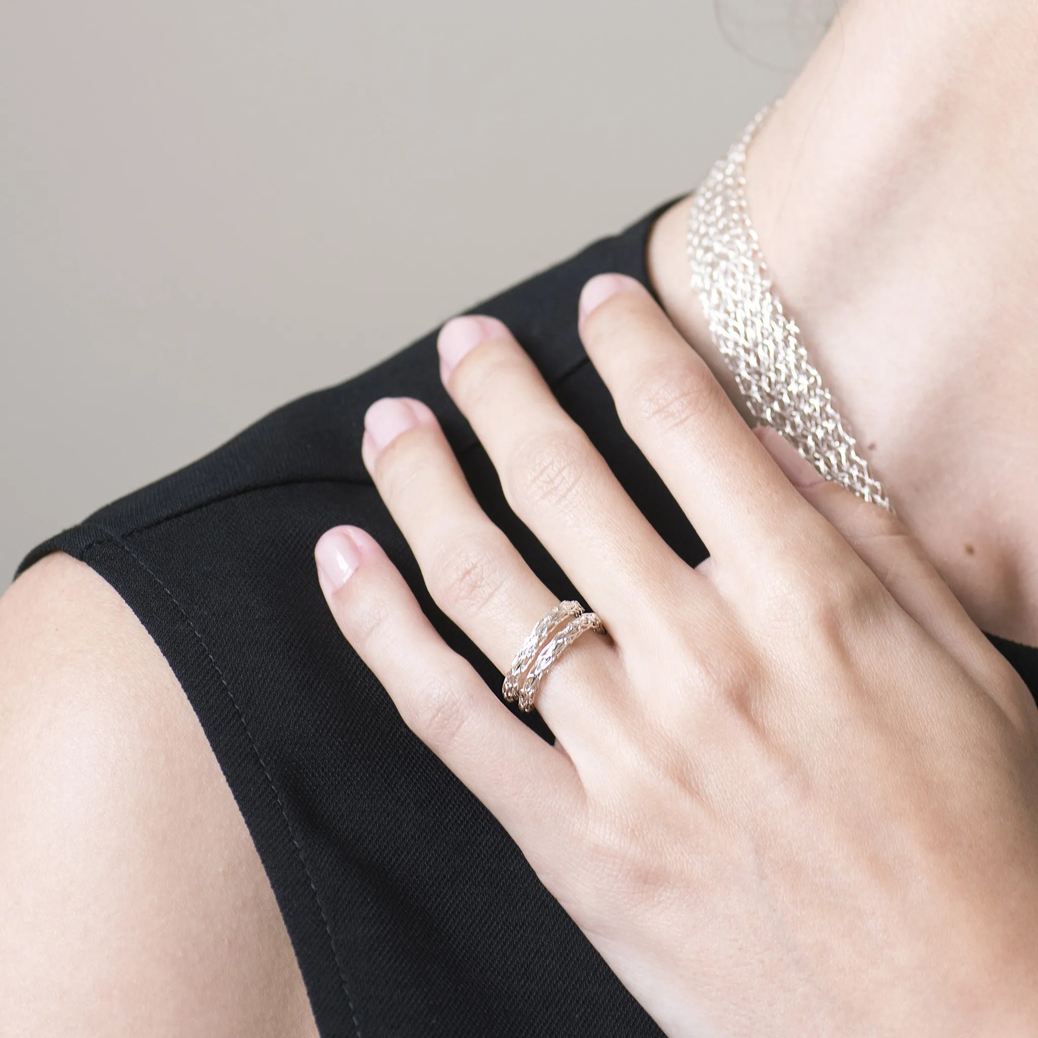 Silver Spiral Ring , Adjustable Layered Ring , Wire Crochet Stacking Ring , Every Day Jewelry