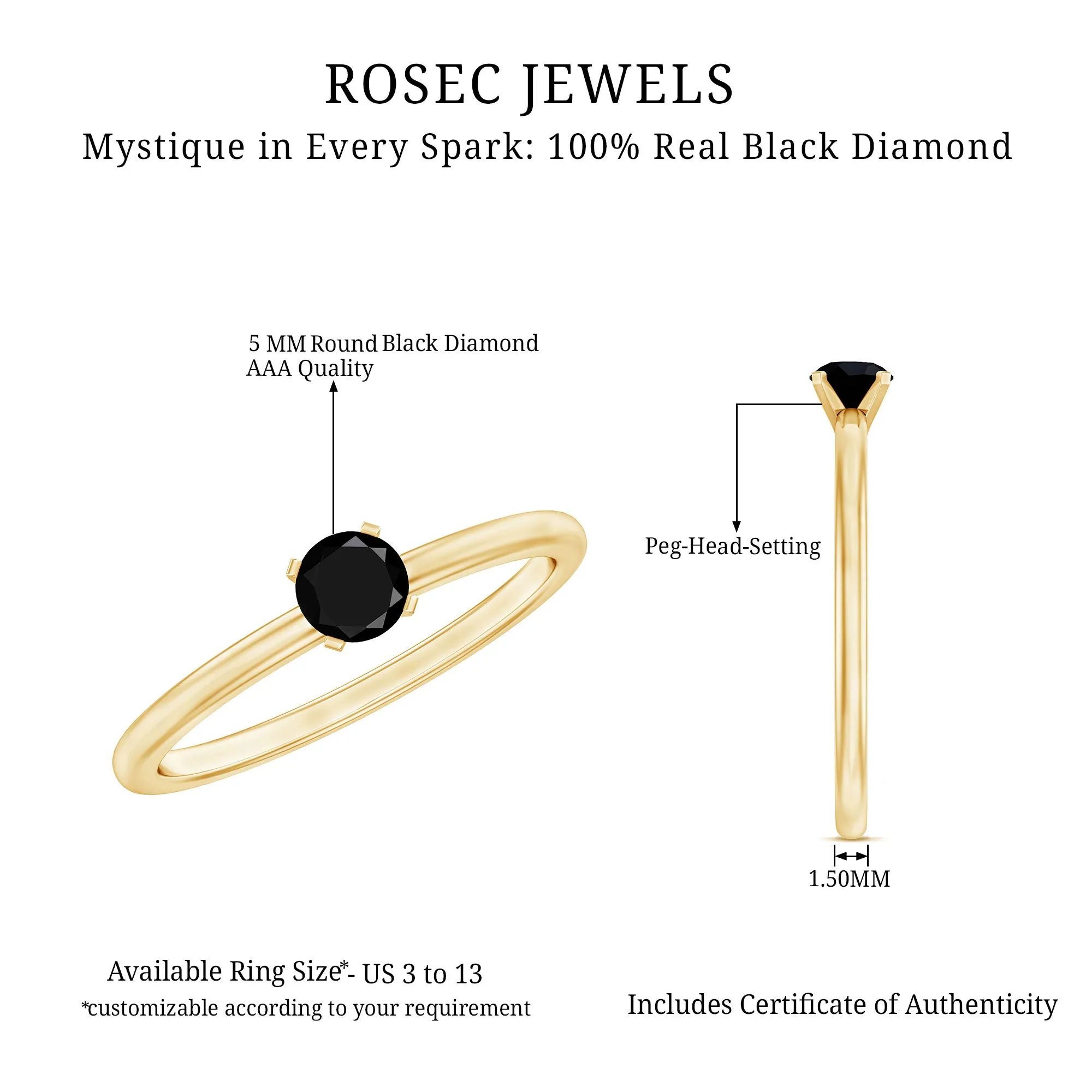 Simple Solitaire Ring with 1/4 CT Black Diamond