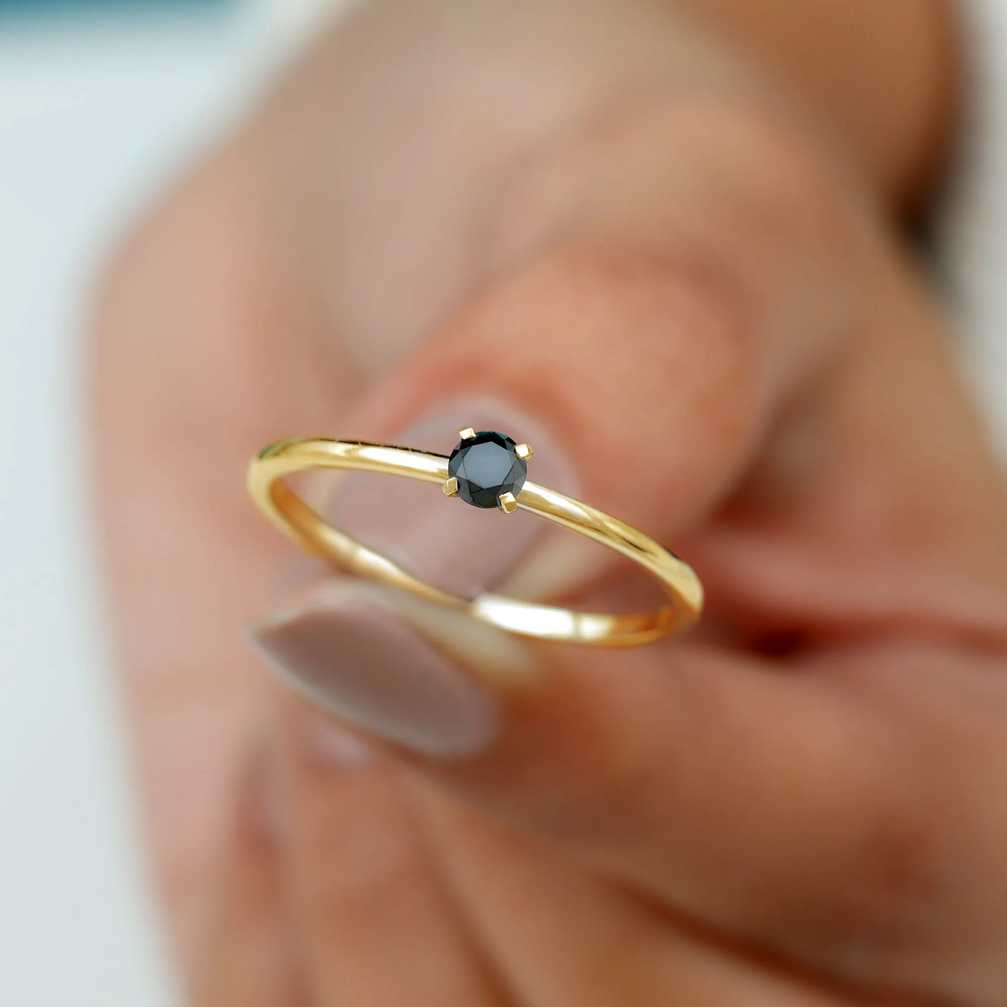 Simple Solitaire Ring with 1/4 CT Black Diamond