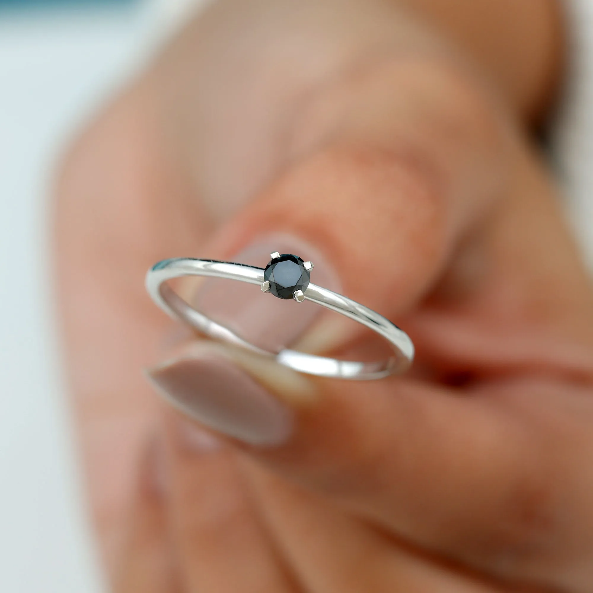 Simple Solitaire Ring with 1/4 CT Black Diamond