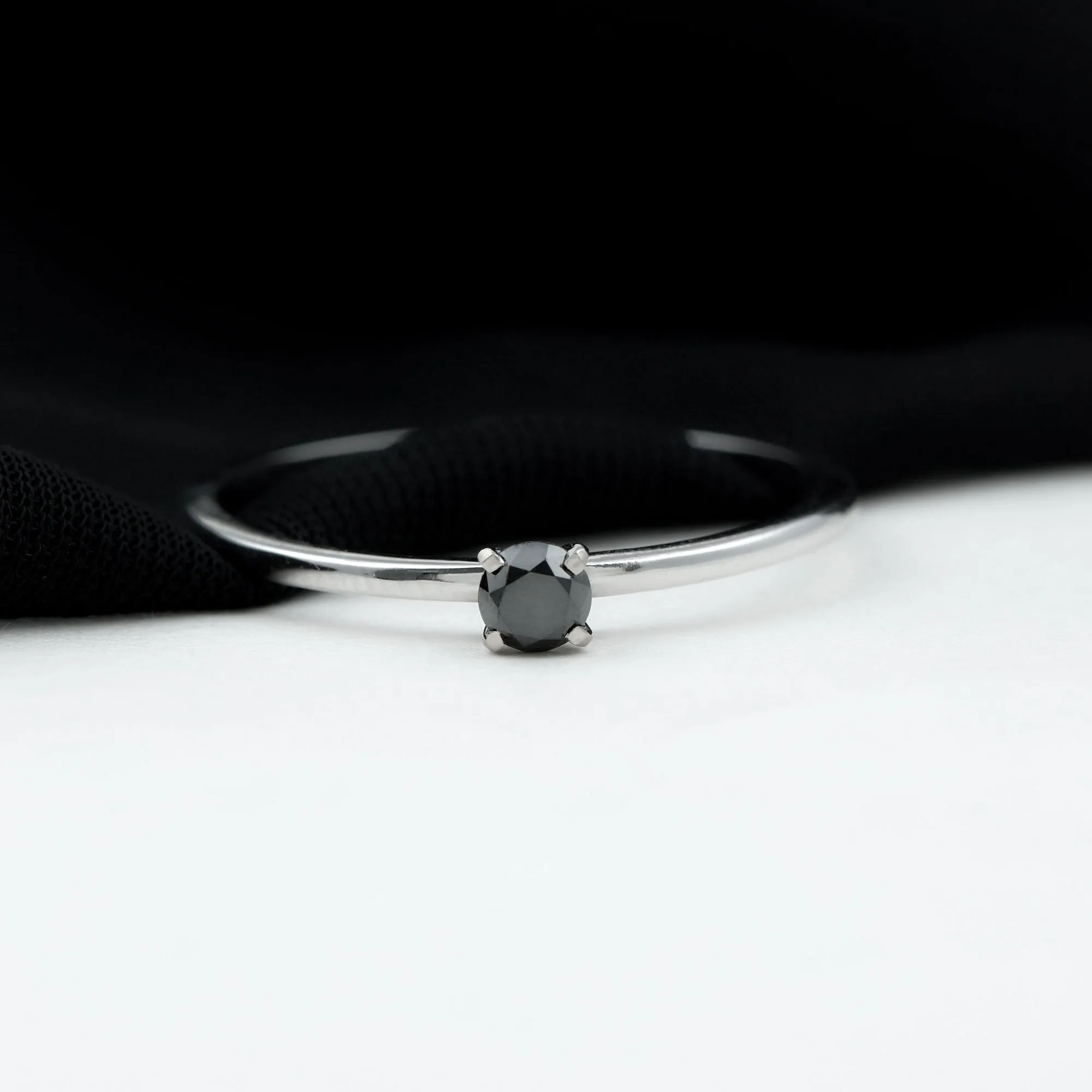 Simple Solitaire Ring with 1/4 CT Black Diamond