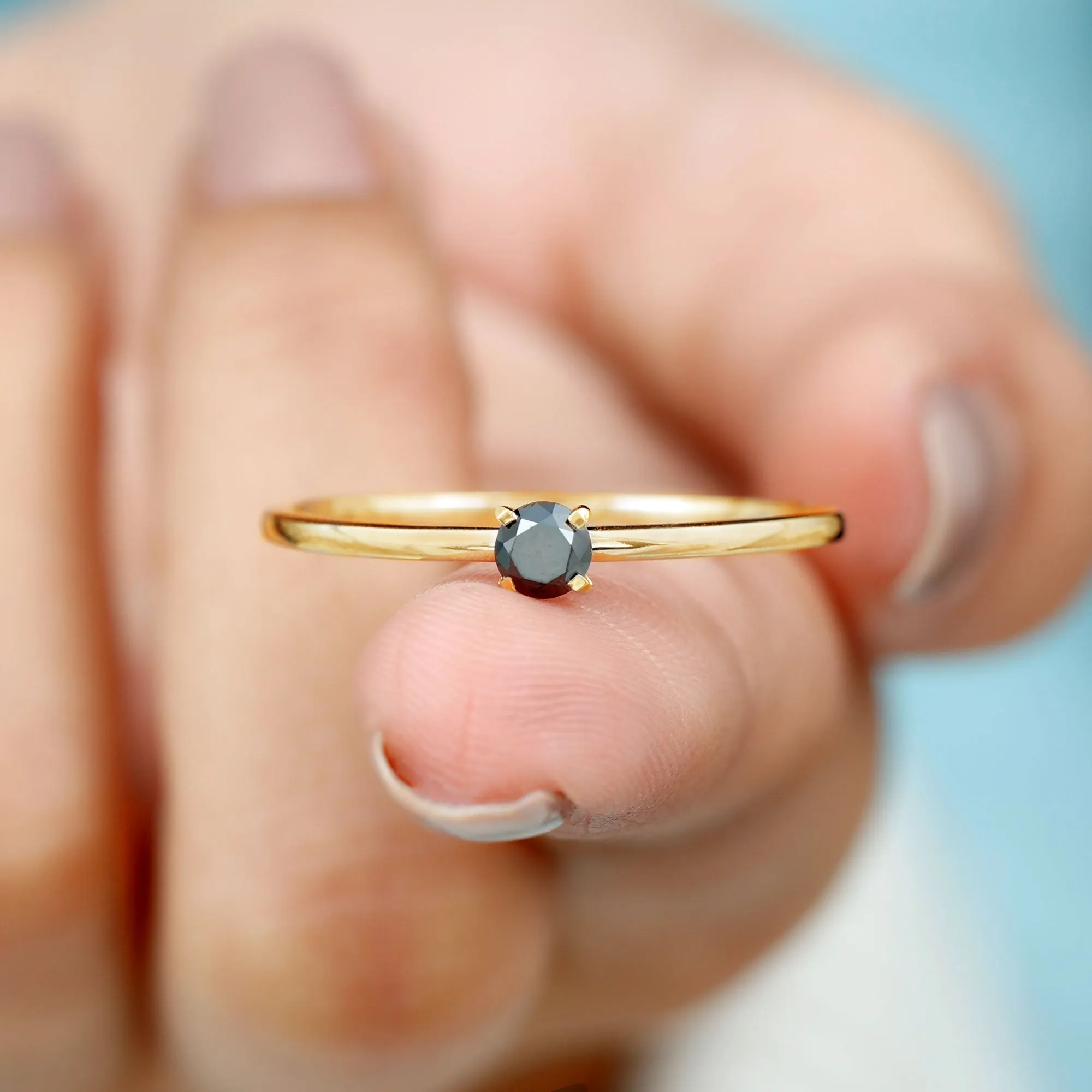 Simple Solitaire Ring with 1/4 CT Black Diamond