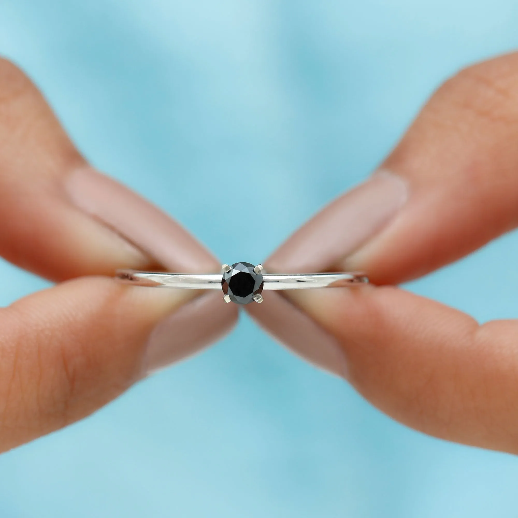 Simple Solitaire Ring with 1/4 CT Black Diamond