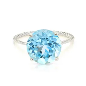Sterling Silver Sky Blue Topaz Ring, Five Carat Natural Gemstone, 925 Twist Rope Design, "Ms. Luscious"