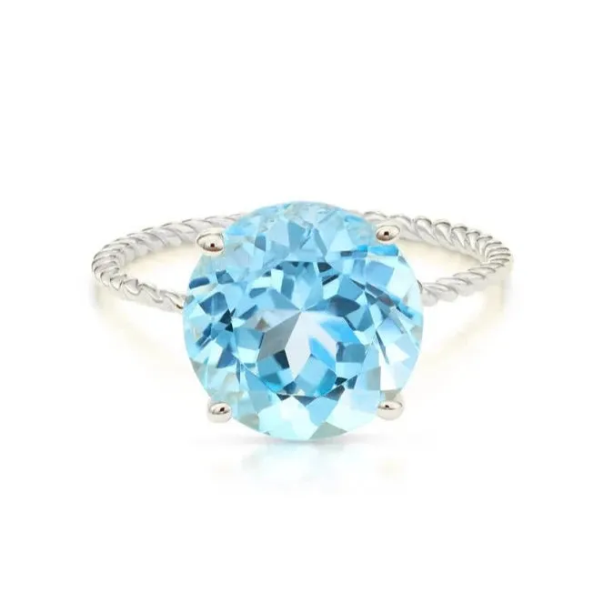 Sterling Silver Sky Blue Topaz Ring, Five Carat Natural Gemstone, 925 Twist Rope Design, "Ms. Luscious"