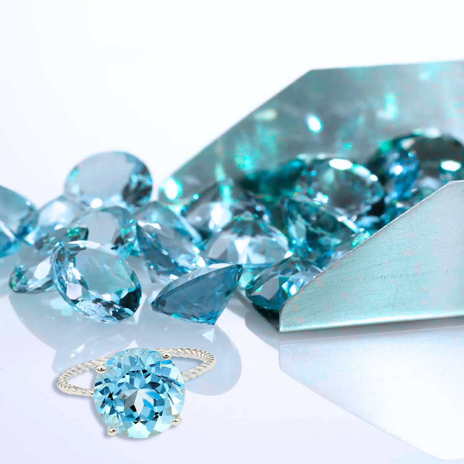 Sterling Silver Sky Blue Topaz Ring, Five Carat Natural Gemstone, 925 Twist Rope Design, "Ms. Luscious"