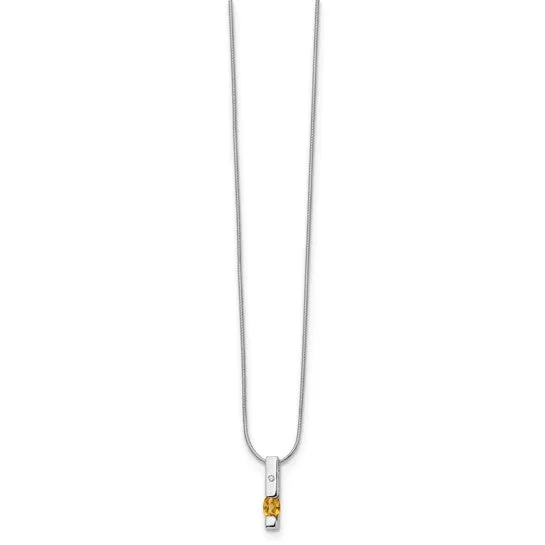 Sterling Silver White Ice .02ct. Diamond Citrine Vertical Bar Necklace