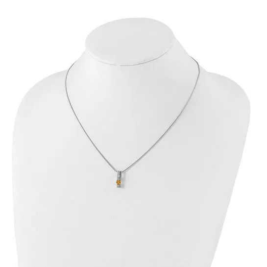 Sterling Silver White Ice .02ct. Diamond Citrine Vertical Bar Necklace