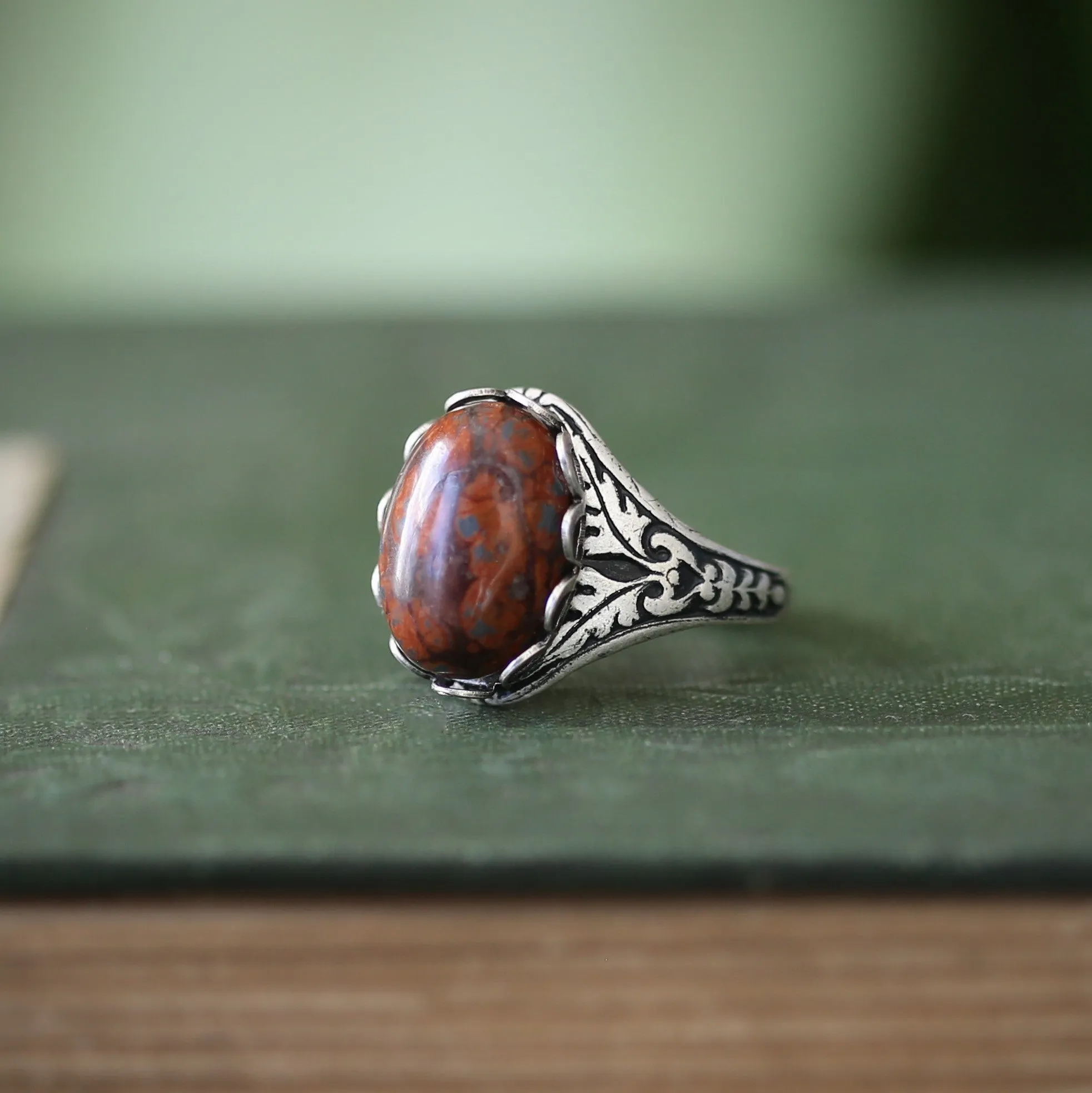 Stone Ring - Tigereye, Goldstone, Carnelian or Leopardskin Jasper