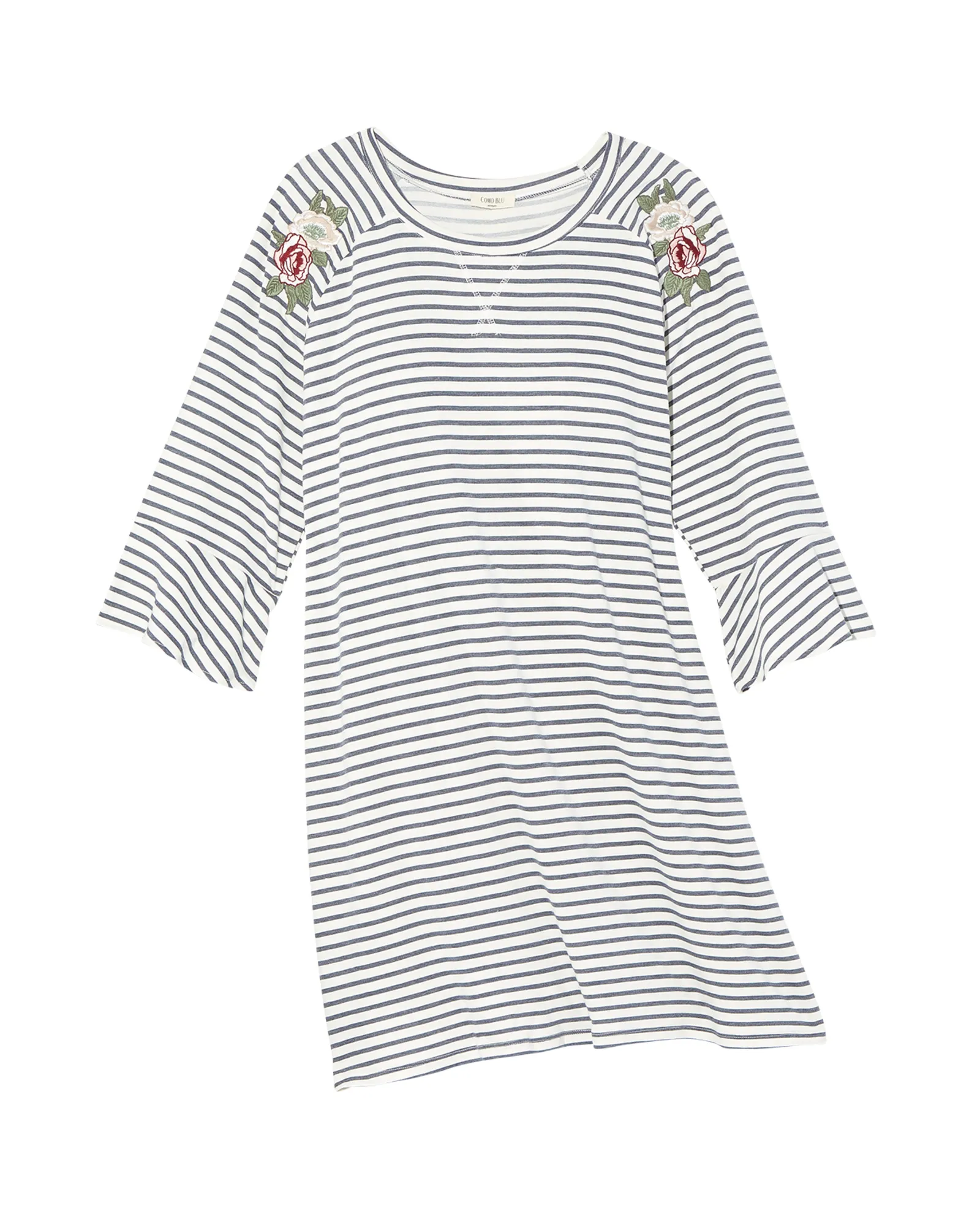 Tansy 3/4 Sleeve Flared Sleeve Dress | Navy / White