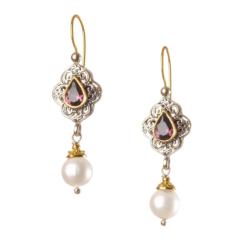 TearDrop Topaz Pearl Drop Chandelier Earrings