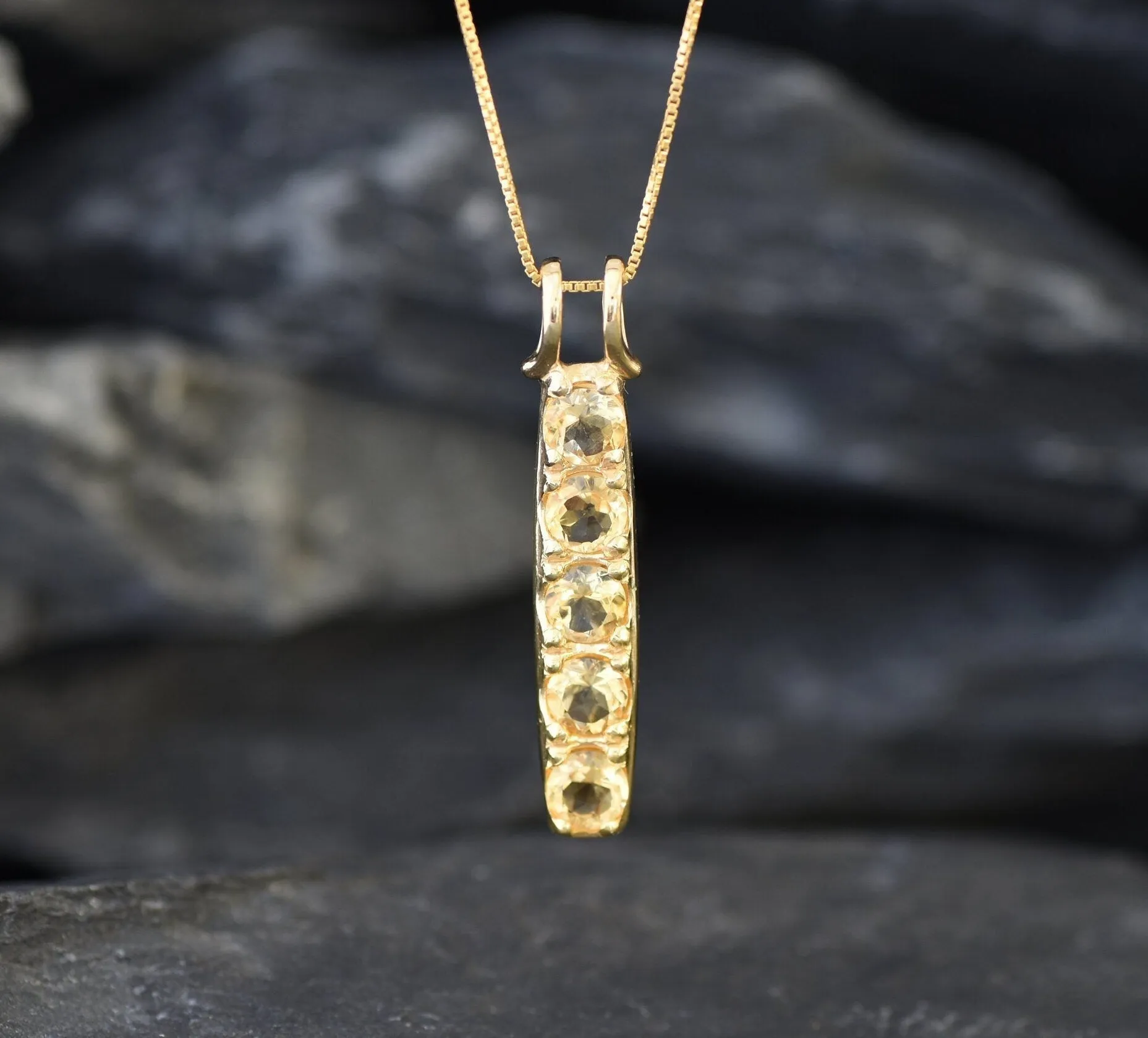 Vertical Citrine Pendant - Natural Citrine Necklace, Yellow Gemstone Pendant