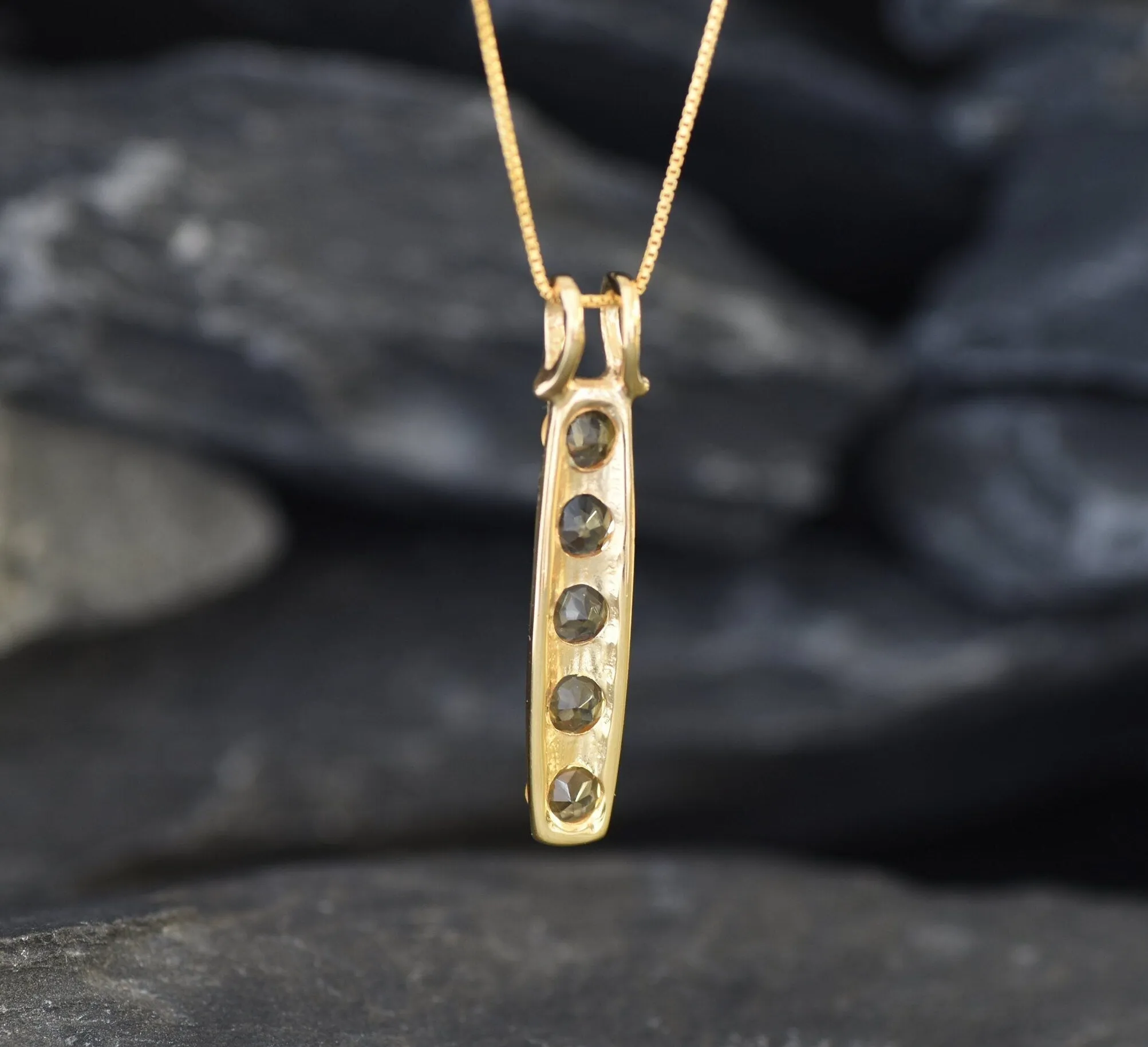 Vertical Citrine Pendant - Natural Citrine Necklace, Yellow Gemstone Pendant