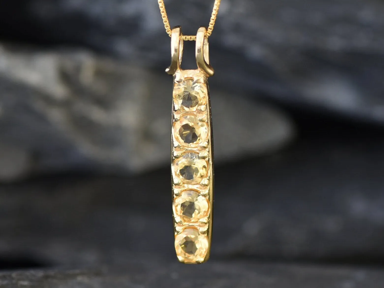 Vertical Citrine Pendant - Natural Citrine Necklace, Yellow Gemstone Pendant