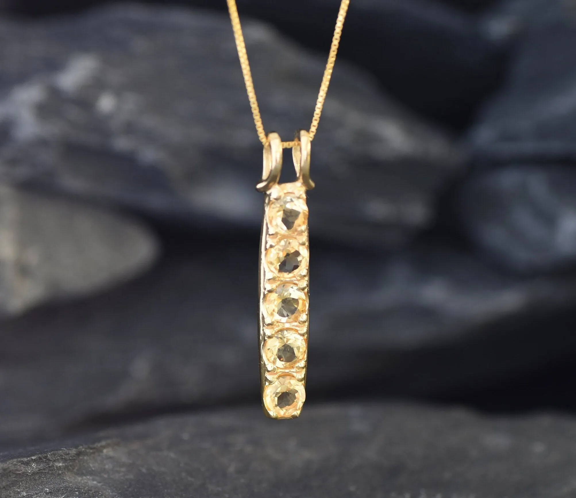Vertical Citrine Pendant - Natural Citrine Necklace, Yellow Gemstone Pendant