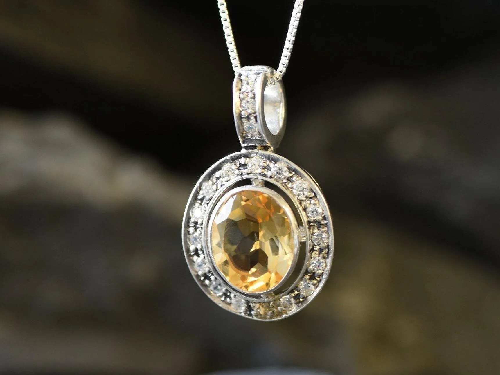 Victorian Citrine Necklace - Genuine Citrine Pendant - November Birthstone Necklace