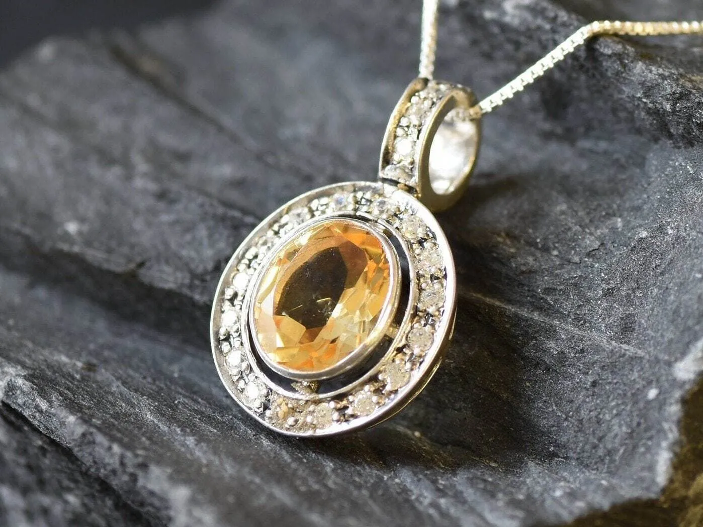 Victorian Citrine Necklace - Genuine Citrine Pendant - November Birthstone Necklace