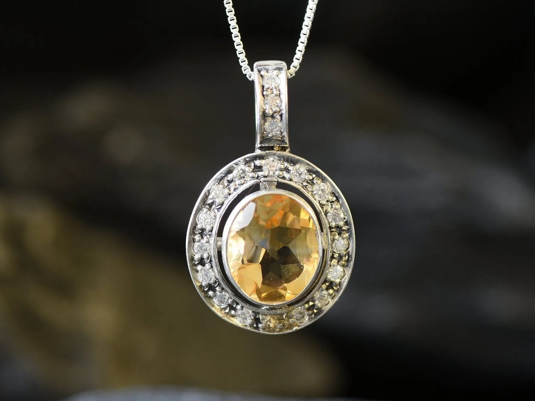 Victorian Citrine Necklace - Genuine Citrine Pendant - November Birthstone Necklace