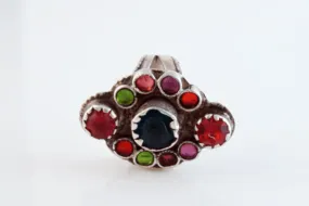 Vintage Afghan Colorful Glass Silver Ring