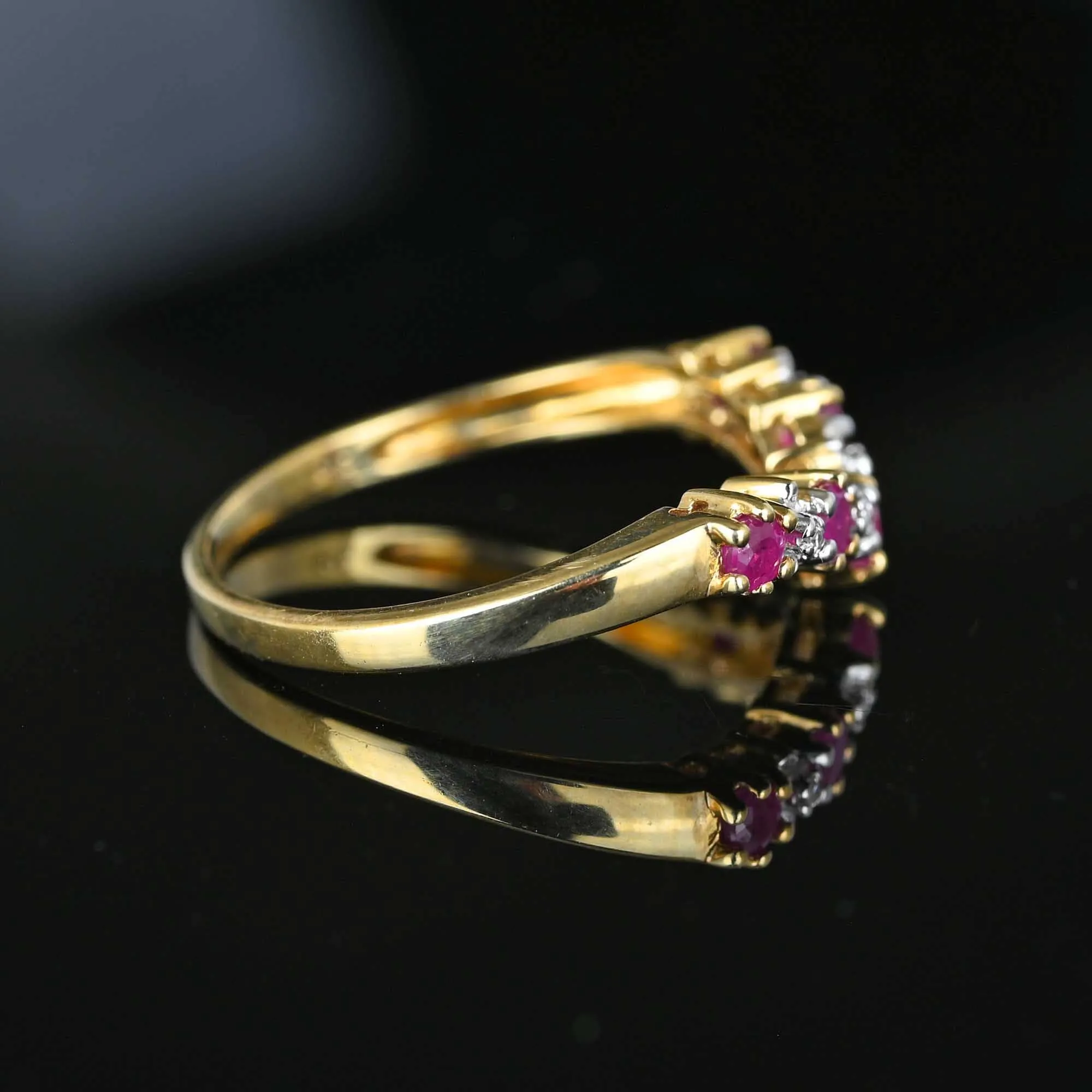 Vintage Gold Diamond & Ruby Chevron Wishbone Ring